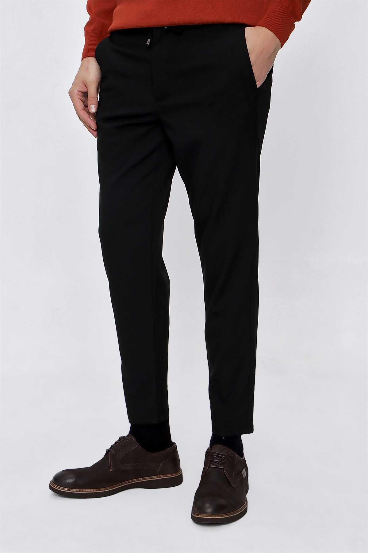 Morven Erkek Siyah Slim Fit Lastikli Spor Pantolon