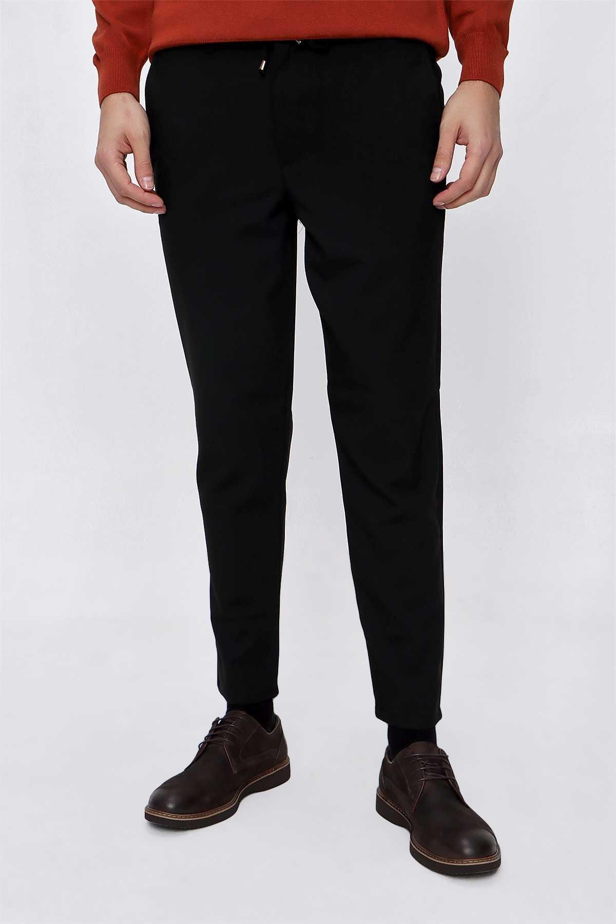 Morven Erkek Siyah Slim Fit Lastikli Spor Pantolon