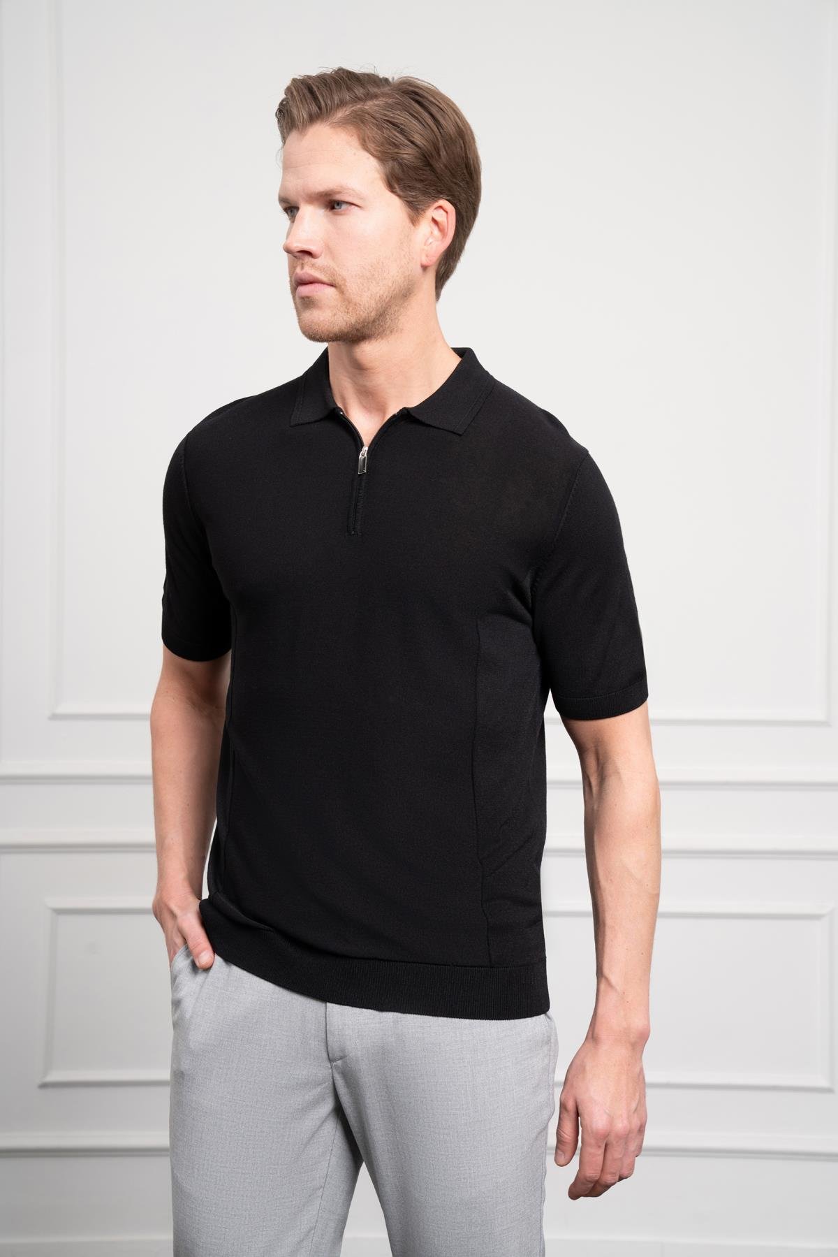 Morven Erkek Siyah Trend  Polo Yaka  Dinamik Fit Rahat Kesim T-Shirt