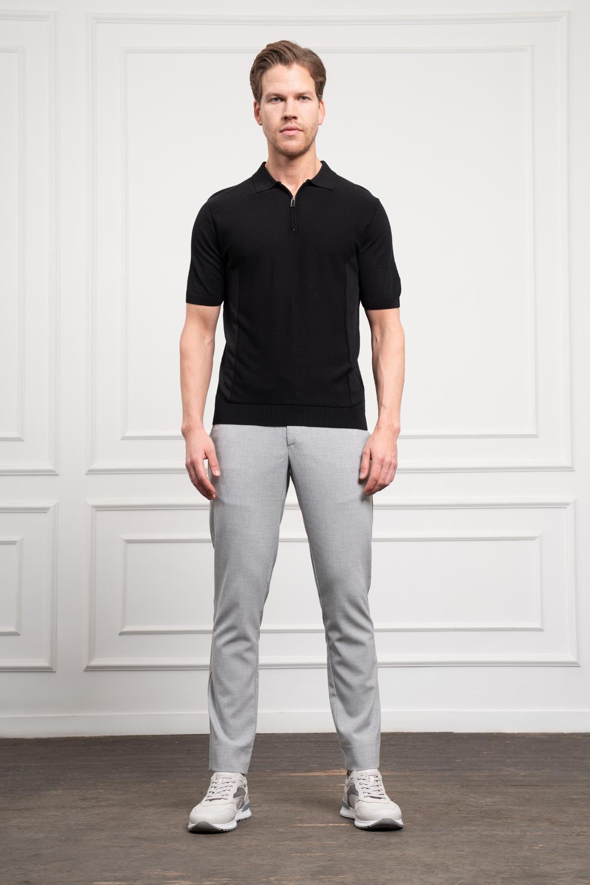 Morven Erkek Siyah Trend  Polo Yaka  Dinamik Fit Rahat Kesim T-Shirt