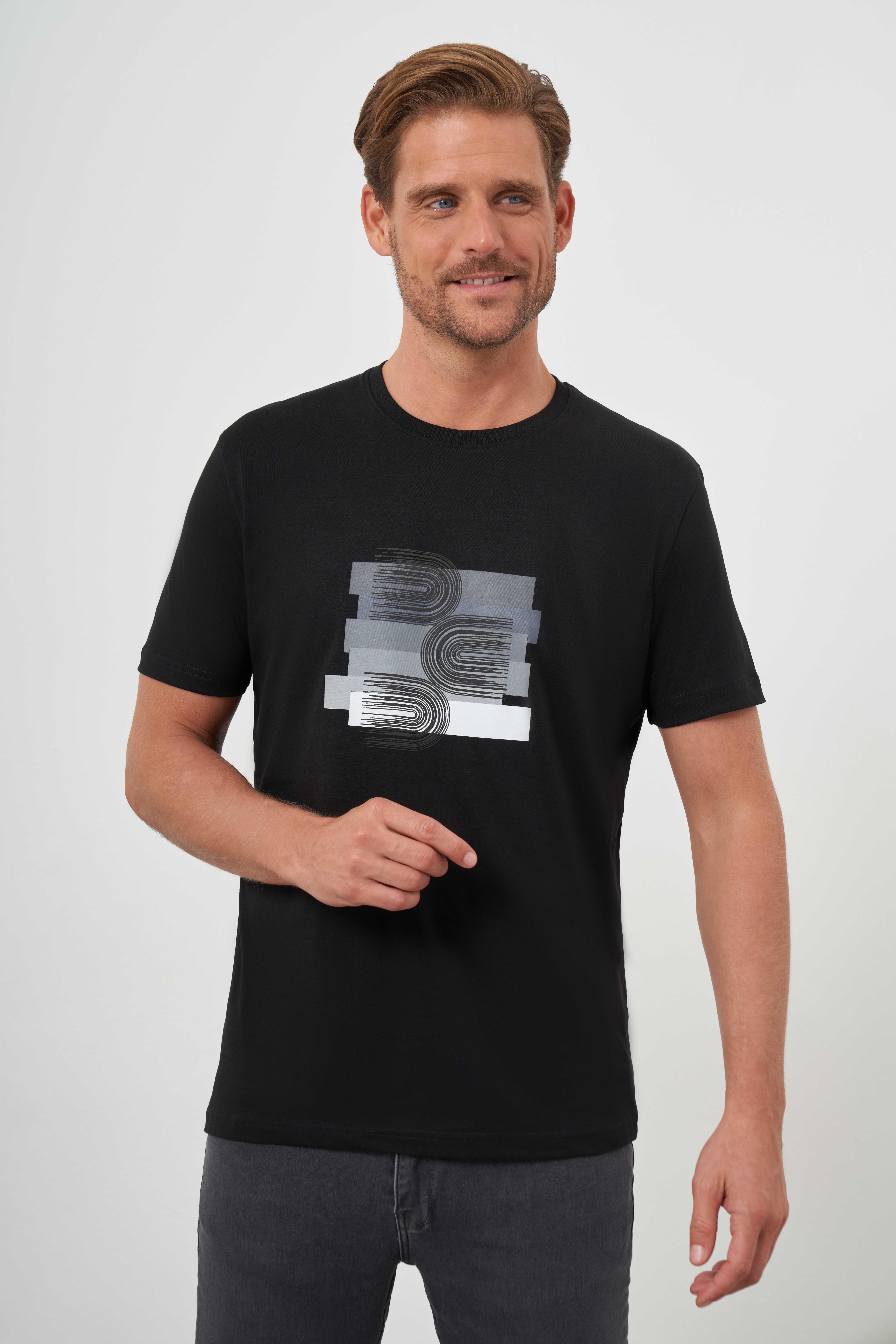 Morven Erkek Siyah Trend Süprem Baskılı Bisiklet Yaka Dynamic Fit T-Shirt