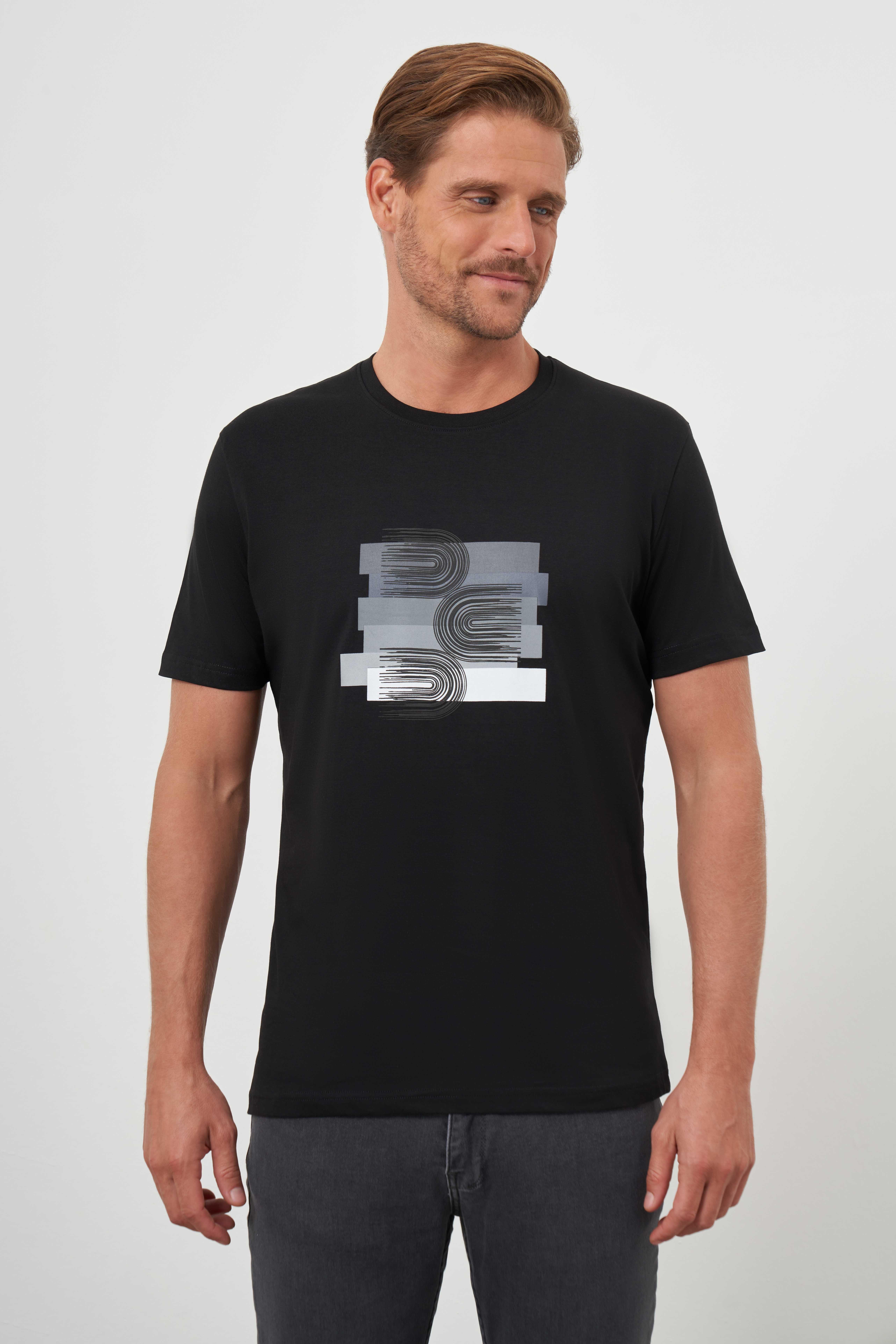 Morven Erkek Siyah Trend Süprem Baskılı Bisiklet Yaka Dynamic Fit T-Shirt
