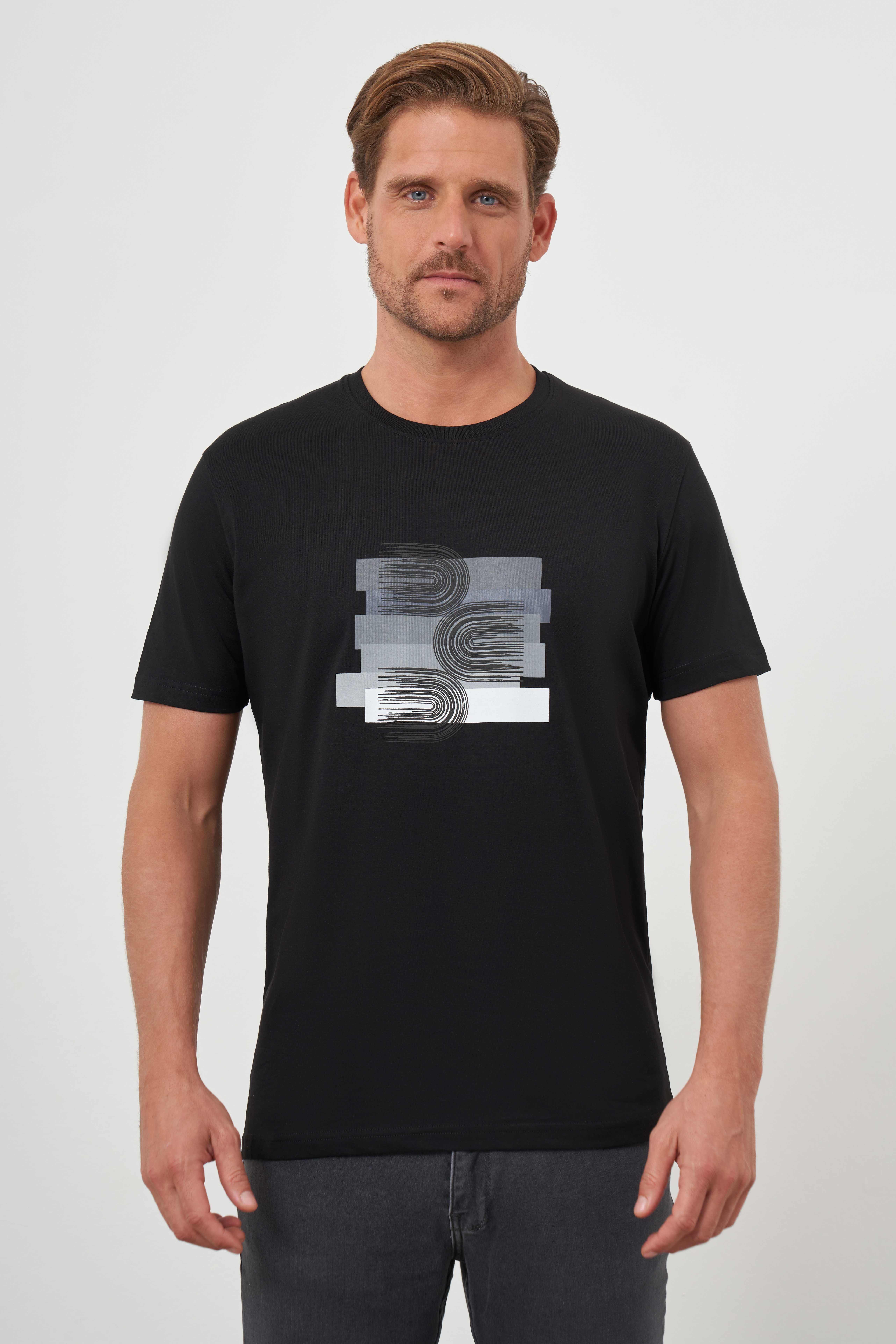 Morven Erkek Siyah Trend Süprem Baskılı Bisiklet Yaka Dynamic Fit T-Shirt
