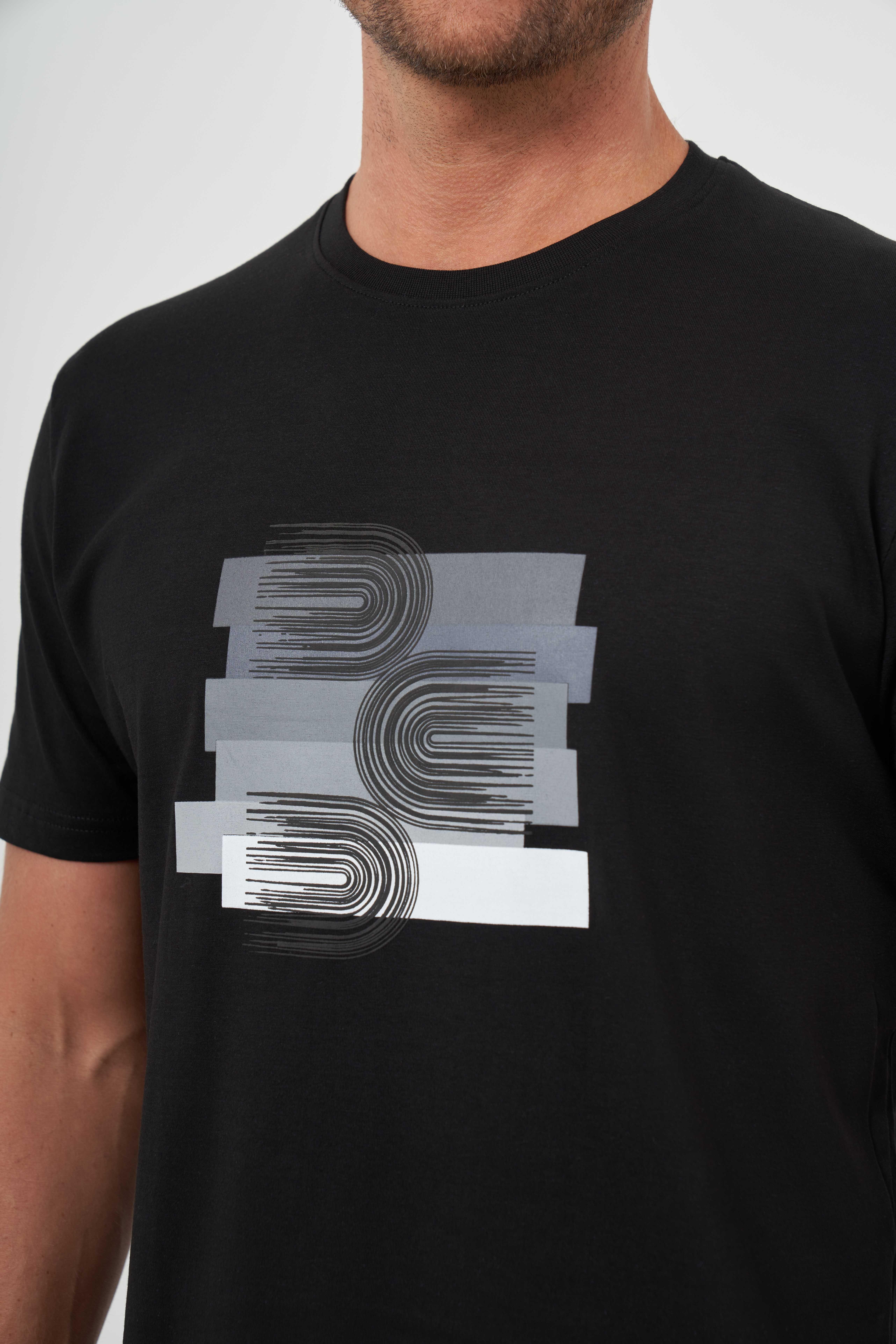 Morven Erkek Siyah Trend Süprem Baskılı Bisiklet Yaka Dynamic Fit T-Shirt