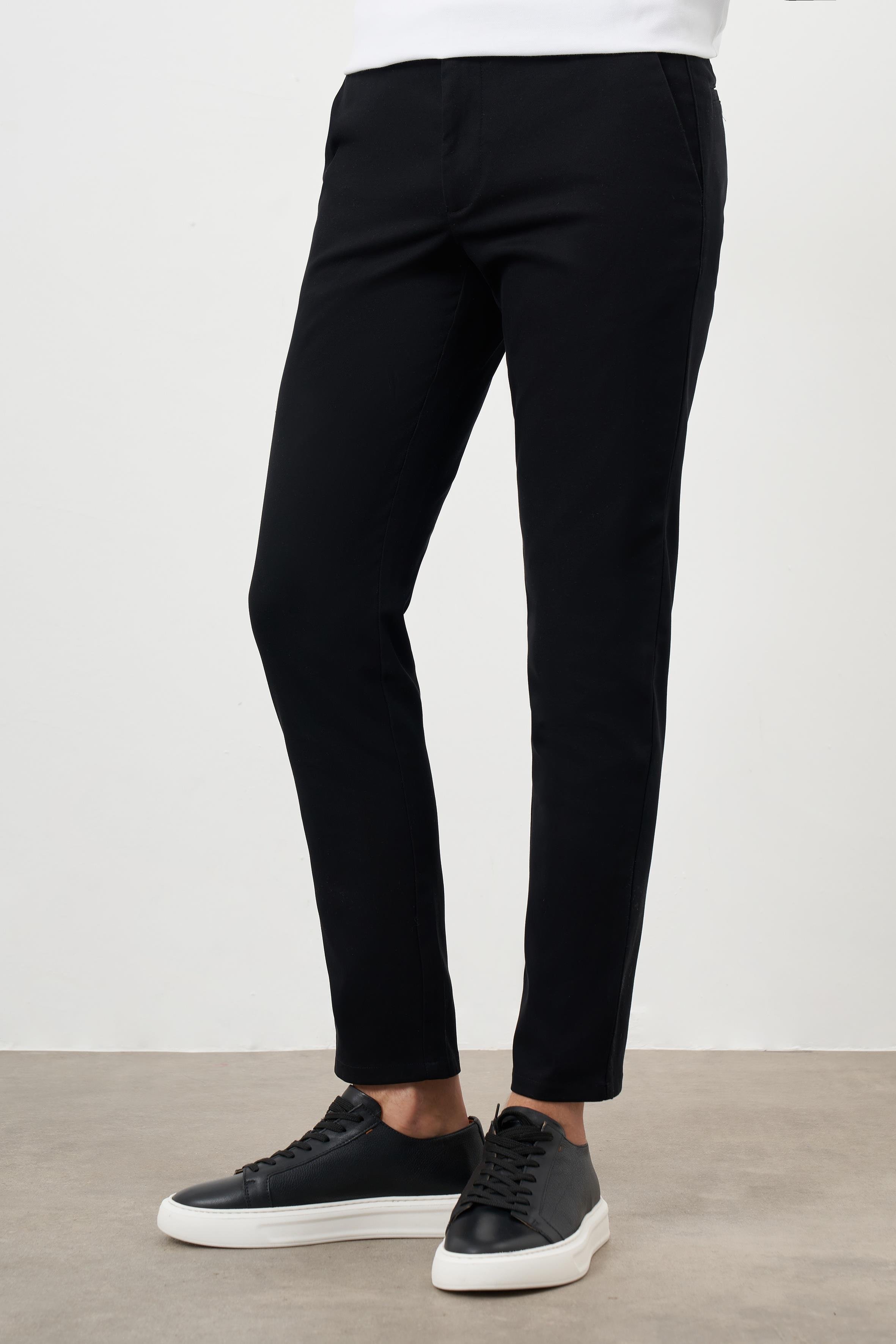 Morven Erkek Siyah Yazlık Pileli Slim Fit Chino Pantolon