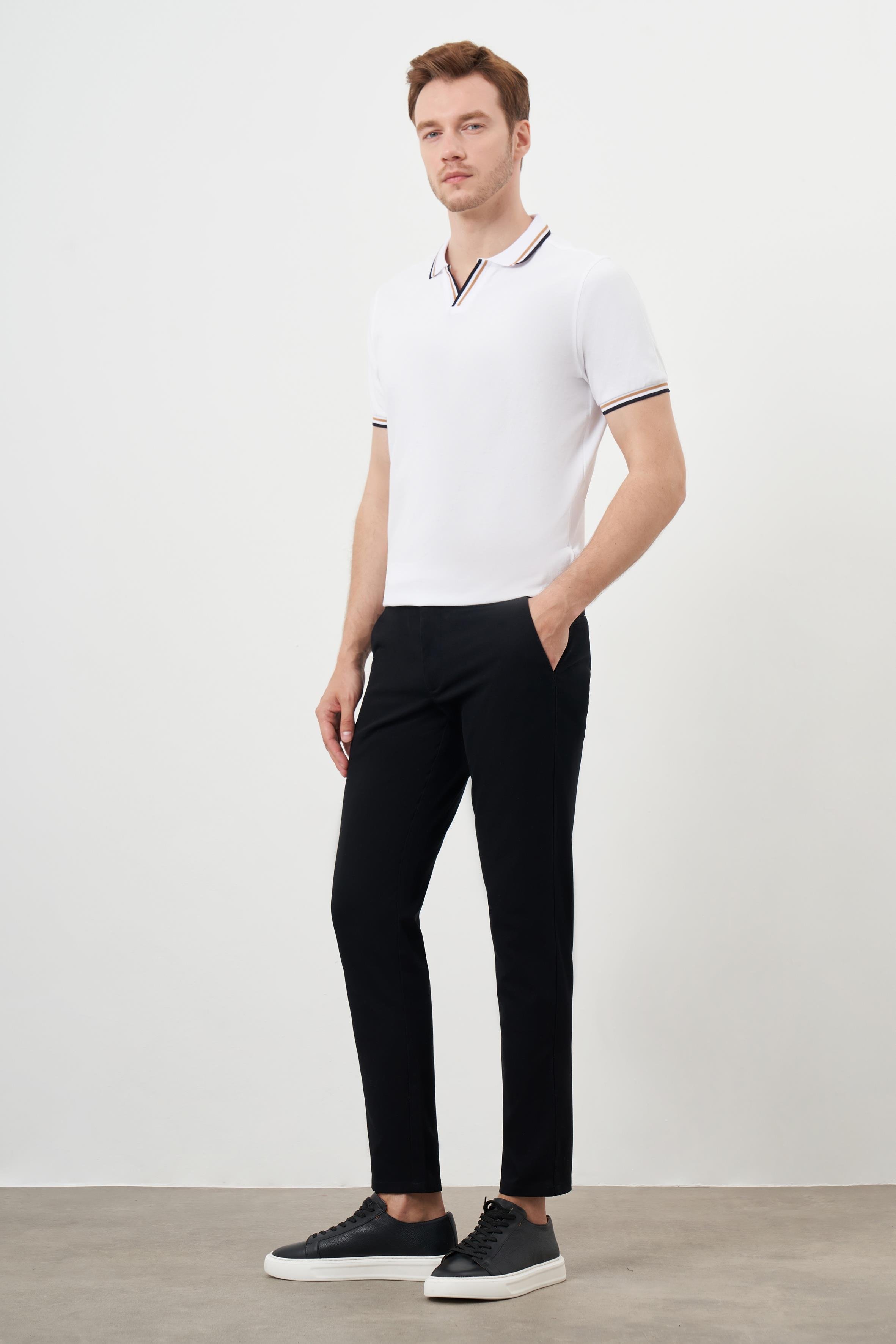 Morven Erkek Siyah Yazlık Pileli Slim Fit Chino Pantolon