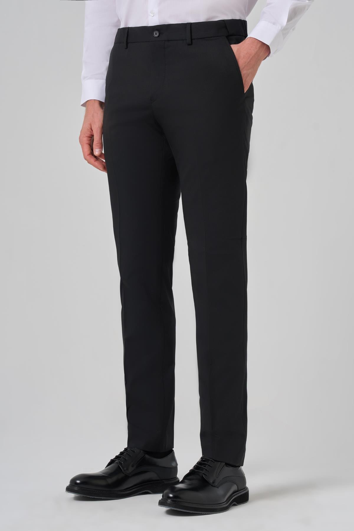 Morven Erkek Siyah Yünlü Basic Düz Dynamic Fit Pantolon