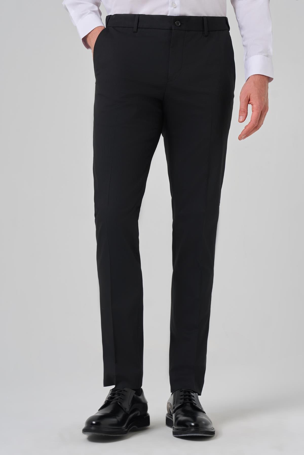 Morven Erkek Siyah Yünlü Basic Düz Dynamic Fit Pantolon