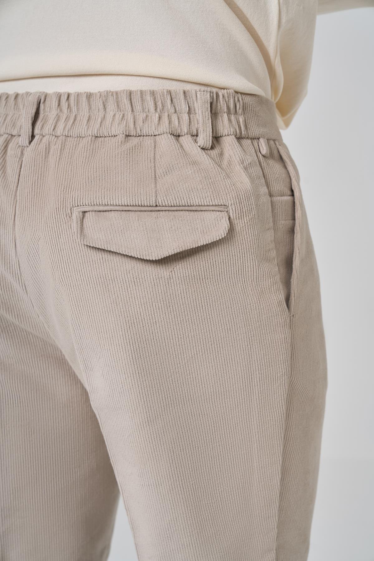 Morven Erkek Taş Pamuk Trend Fitilli Kadife Lastikli Slim Fit Pantolon