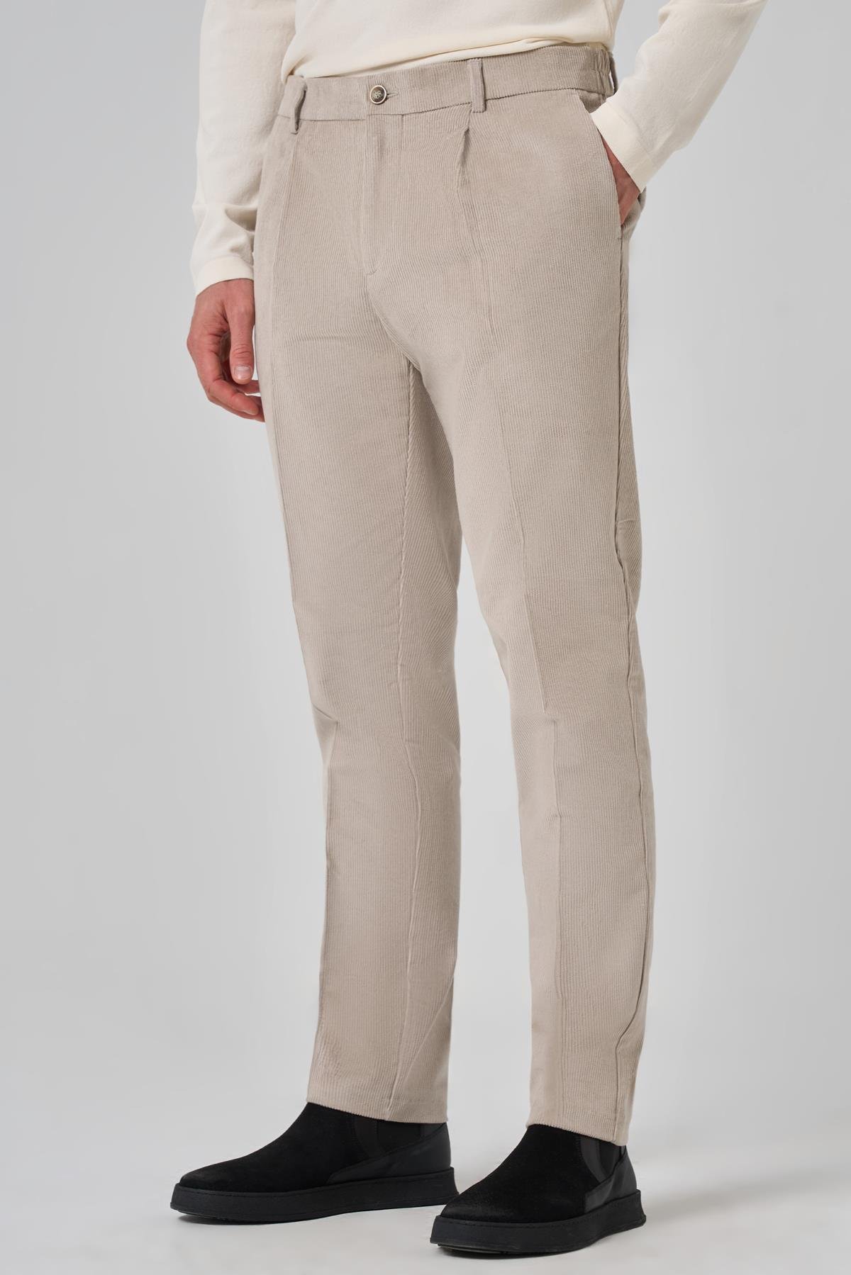Morven Erkek Taş Pamuk Trend Fitilli Kadife Lastikli Slim Fit Pantolon