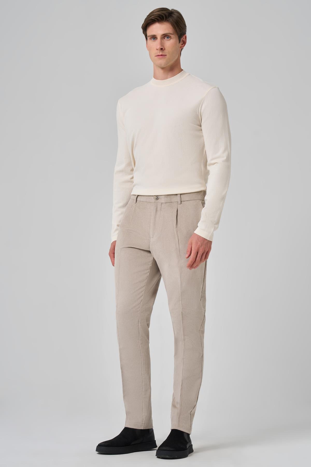 Morven Erkek Taş Pamuk Trend Fitilli Kadife Lastikli Slim Fit Pantolon