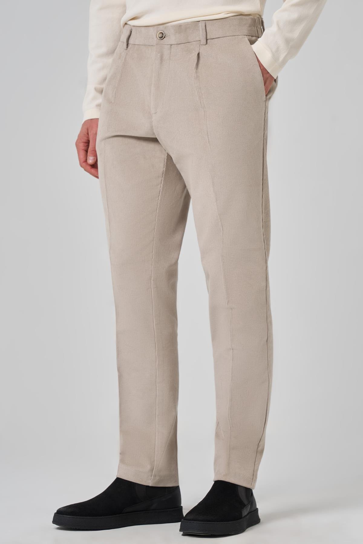 Morven Erkek Taş Pamuk Trend Fitilli Kadife Lastikli Slim Fit Pantolon
