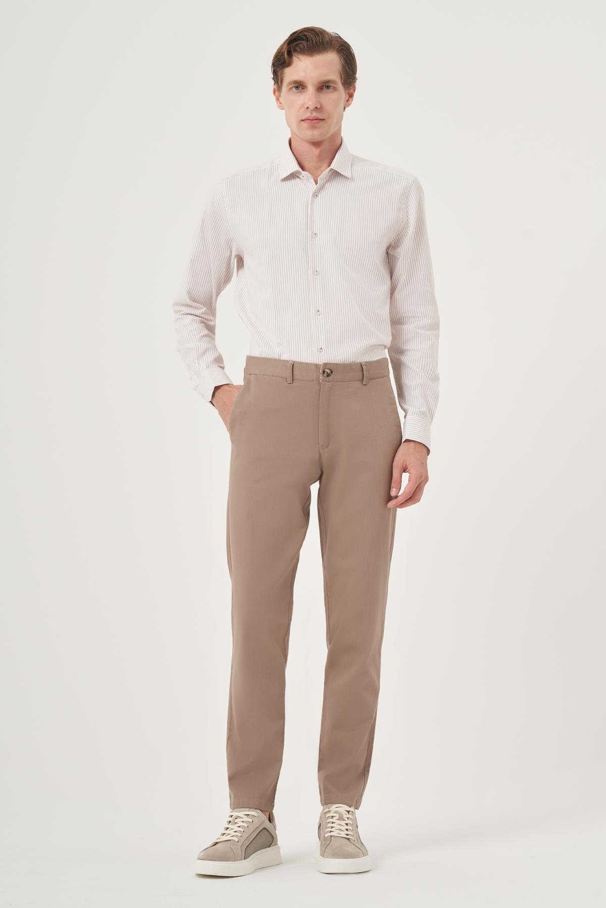 Morven Erkek Vizon İhracat Yazlık Pamuk Yan Cep Slim Fit Chino Pantolon