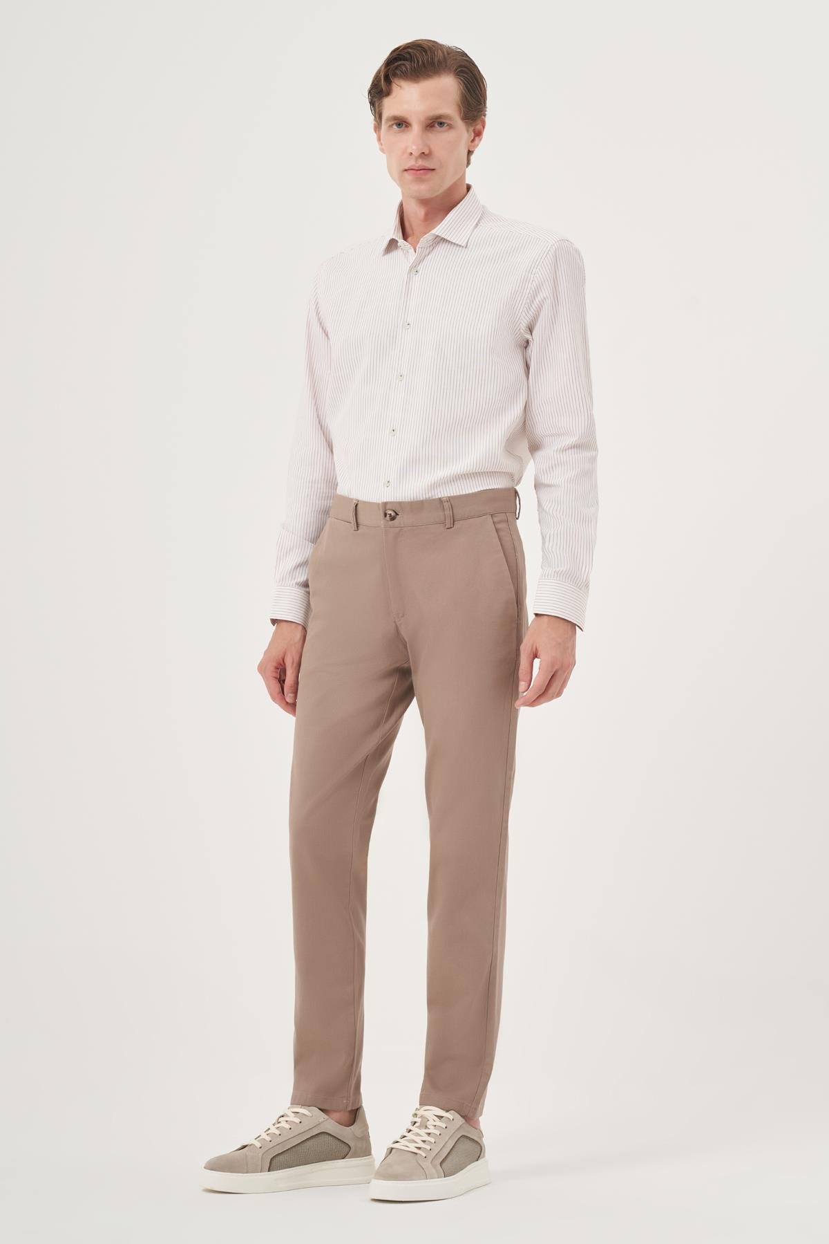 Morven Erkek Vizon İhracat Yazlık Pamuk Yan Cep Slim Fit Chino Pantolon
