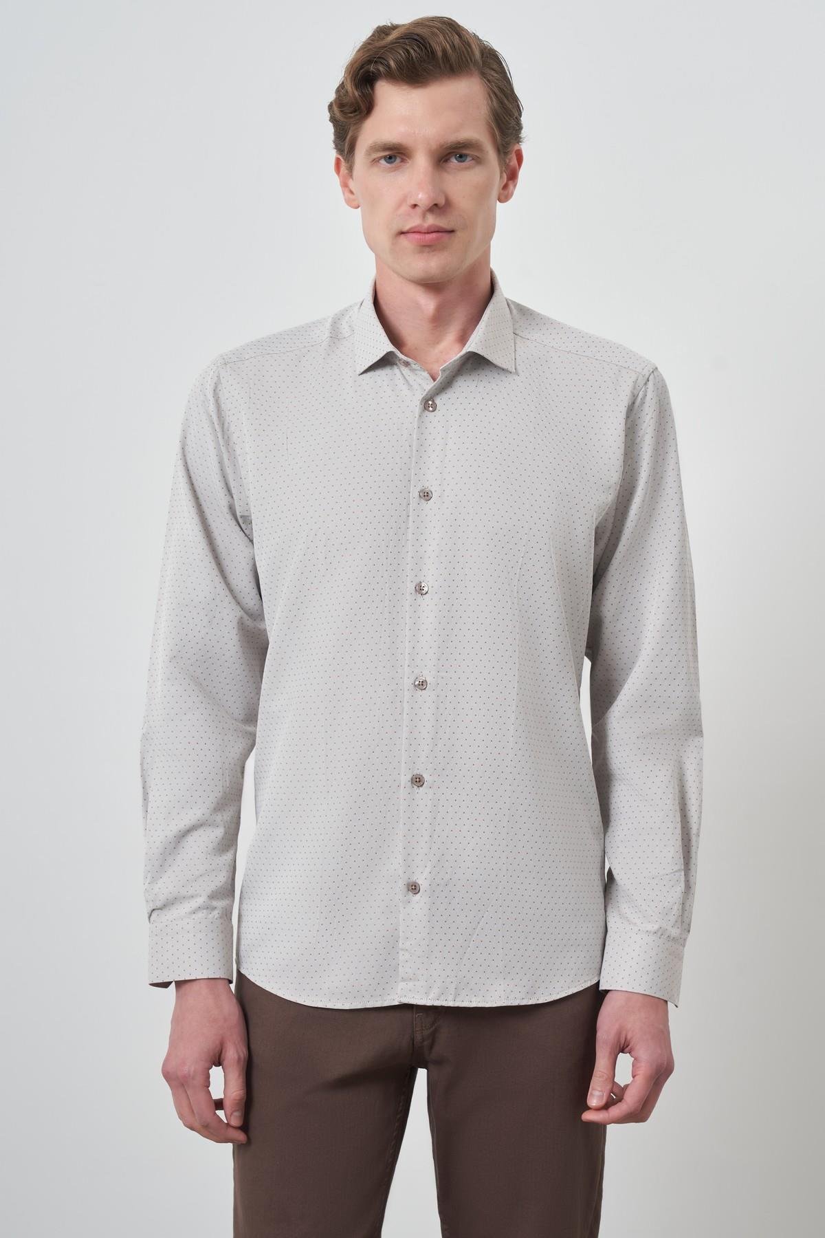 Morven Erkek Vizon Slim Fit İtalyan Yaka Gömlek