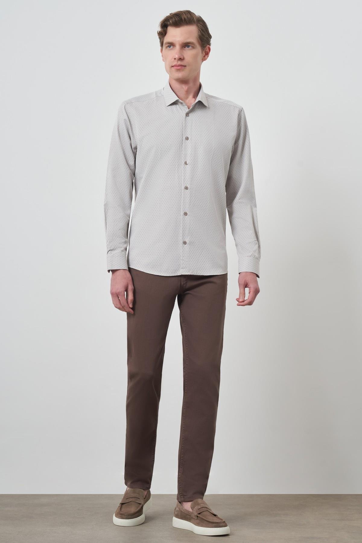 Morven Erkek Vizon Slim Fit İtalyan Yaka Gömlek