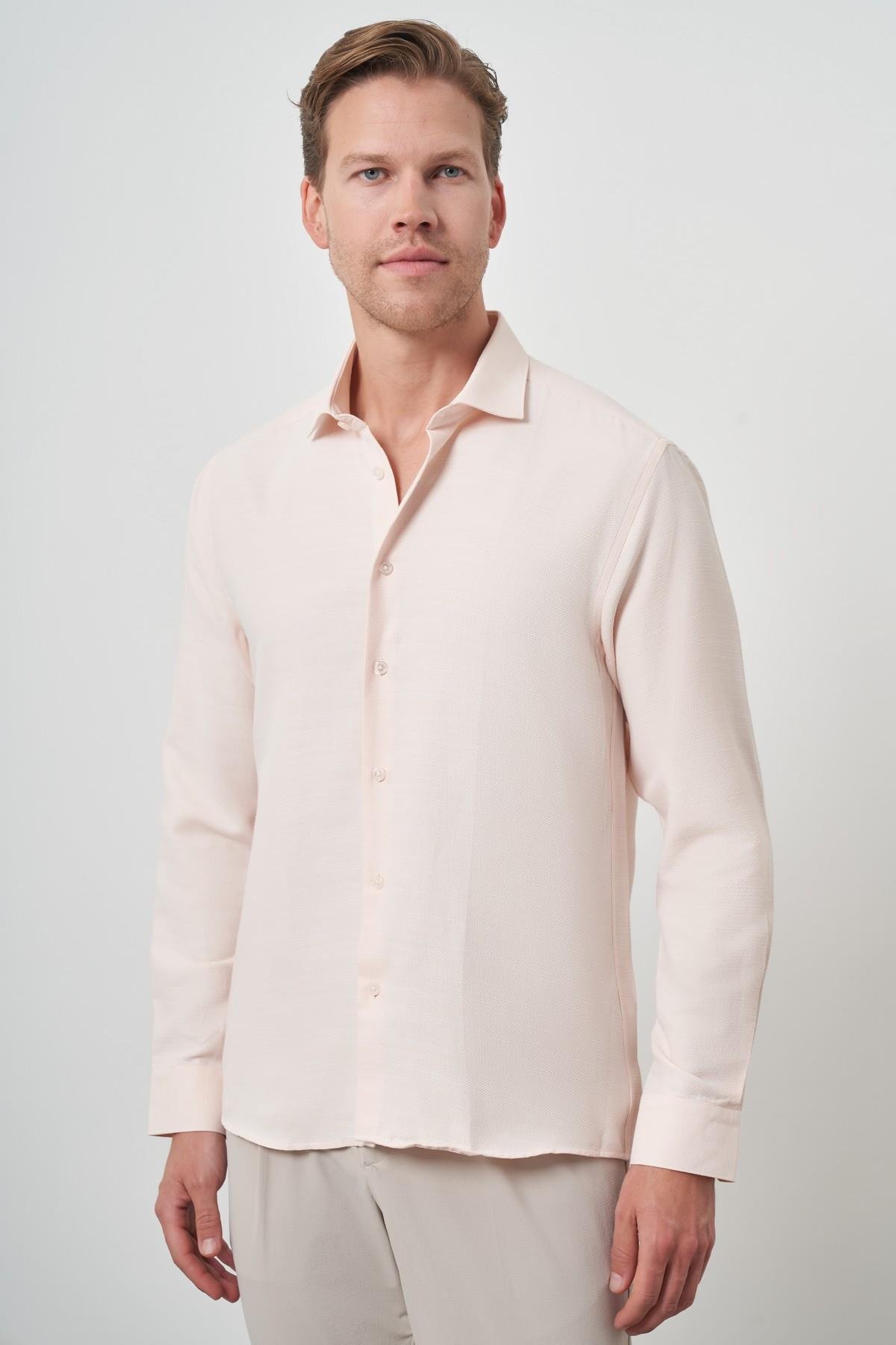 Morven Erkek Yavruağzı Slim Fit İtalyan Yaka Gömlek