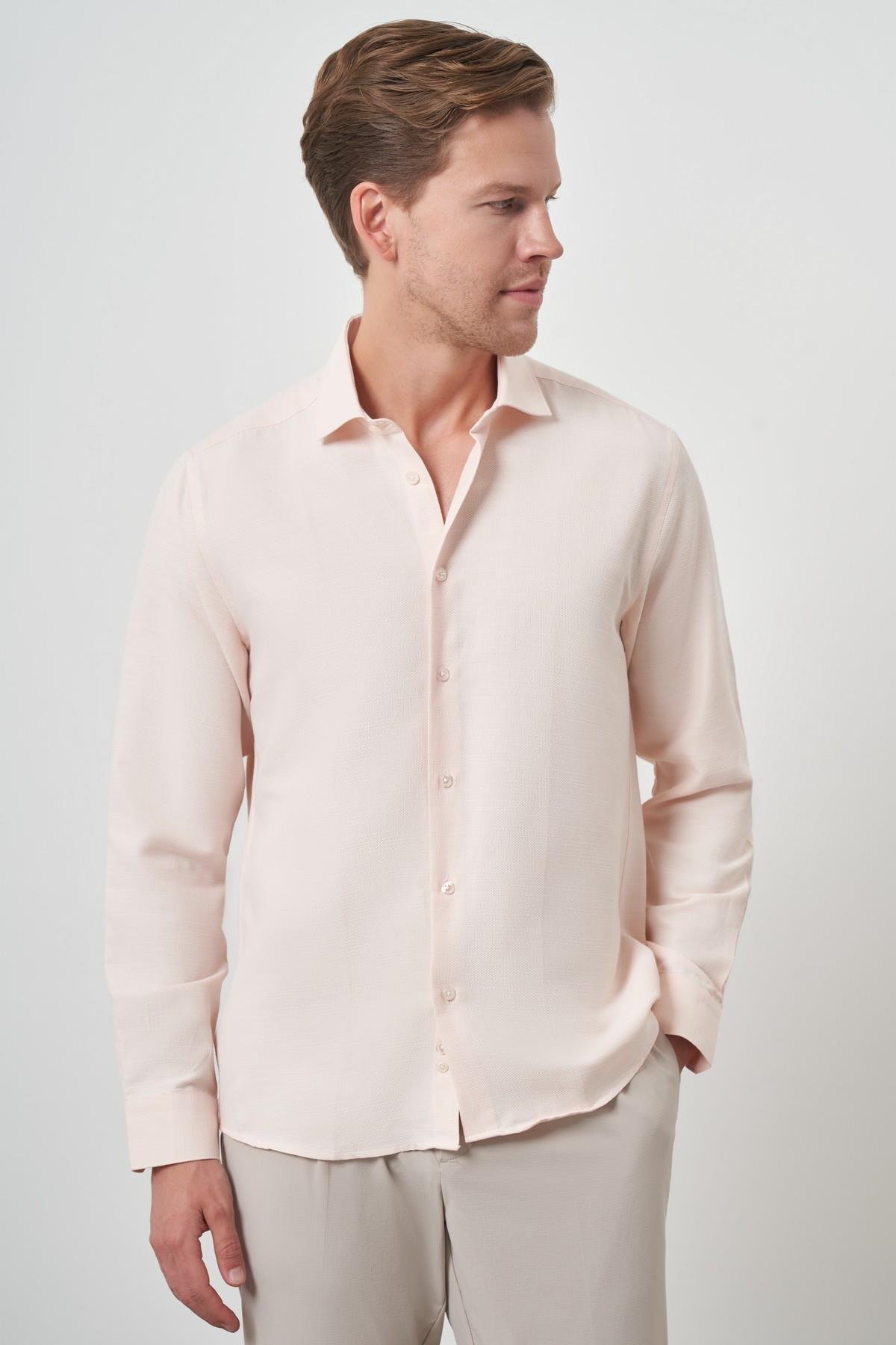 Morven Erkek Yavruağzı Slim Fit İtalyan Yaka Gömlek