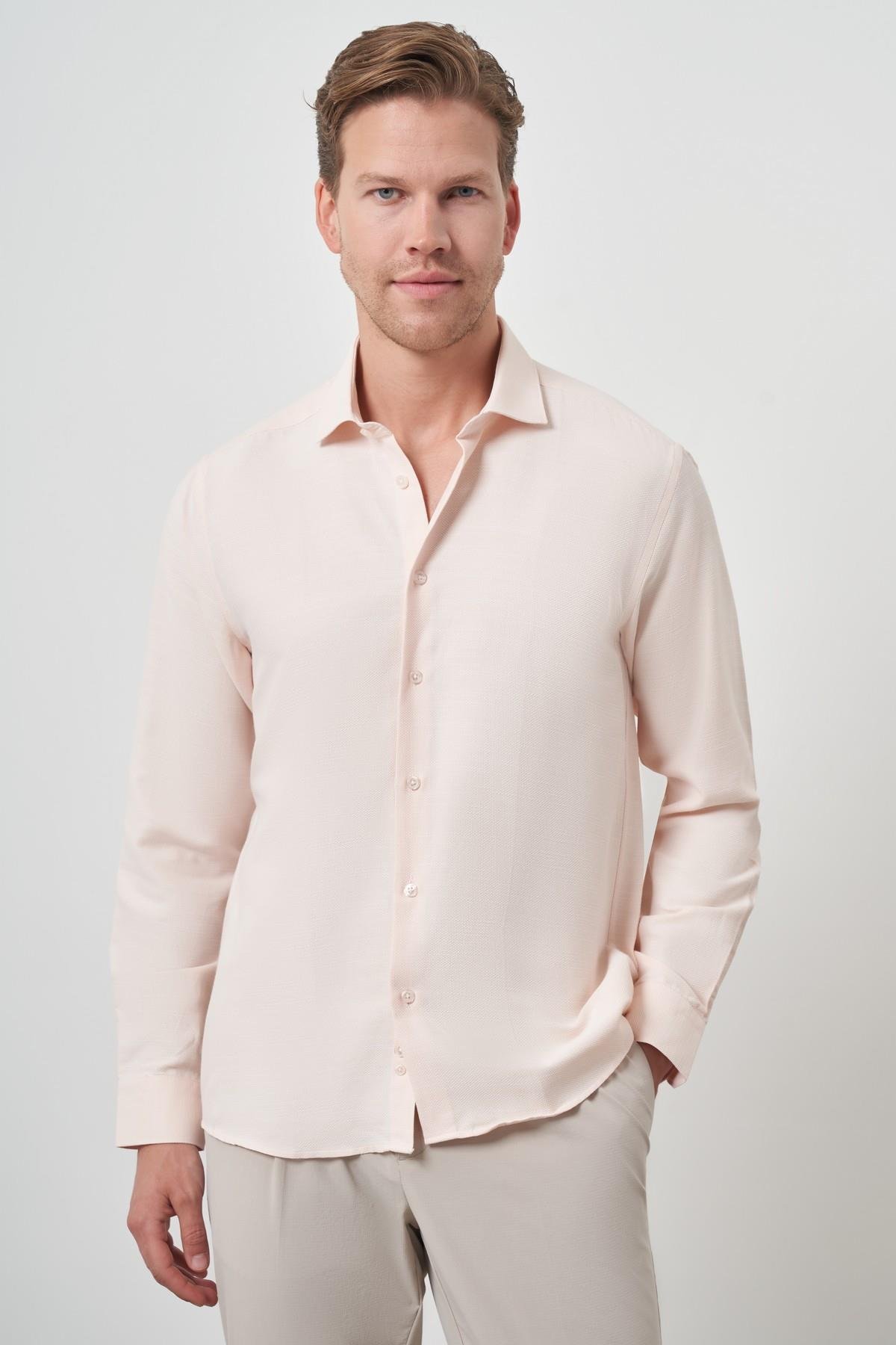 Morven Erkek Yavruağzı Slim Fit İtalyan Yaka Gömlek