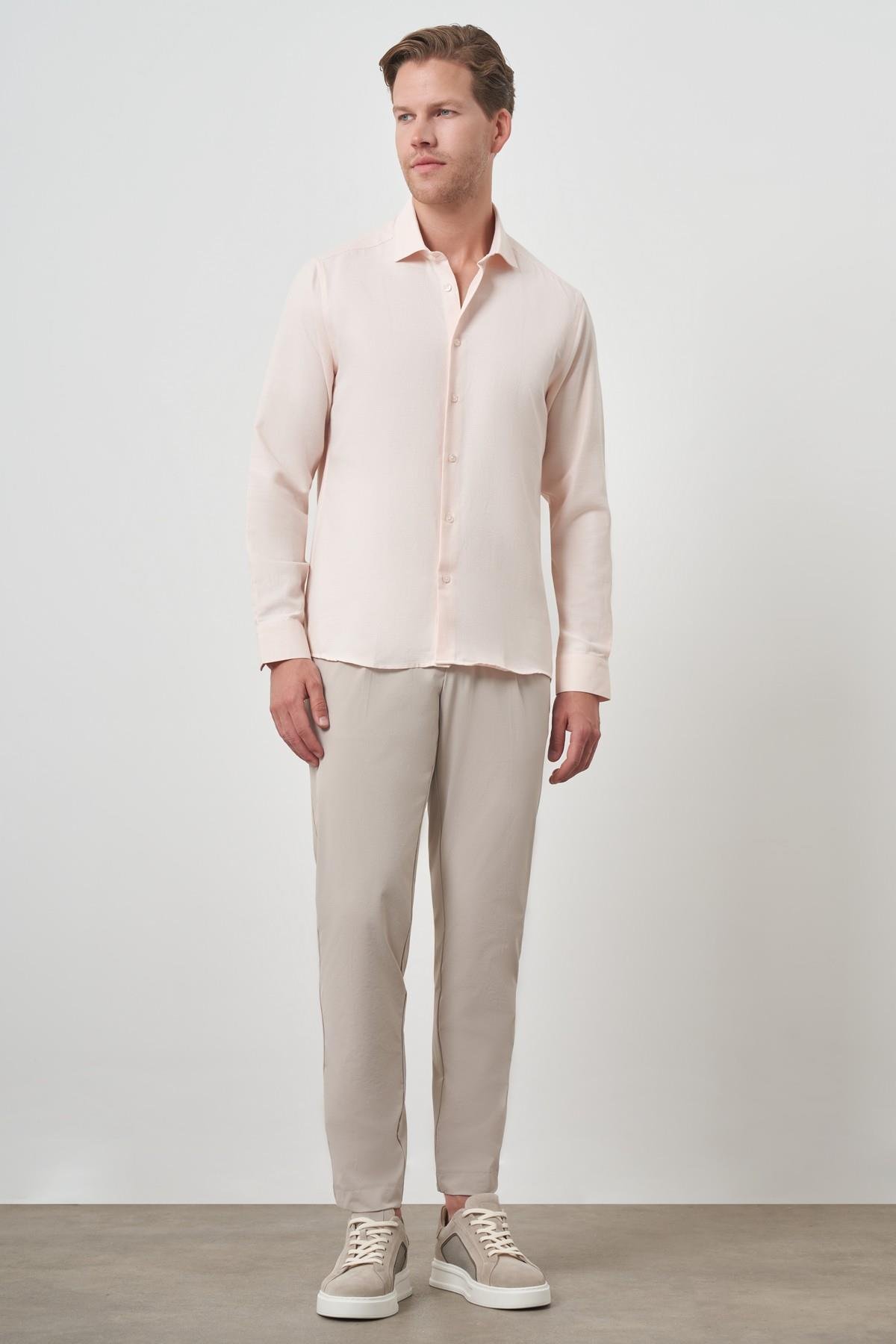 Morven Erkek Yavruağzı Slim Fit İtalyan Yaka Gömlek