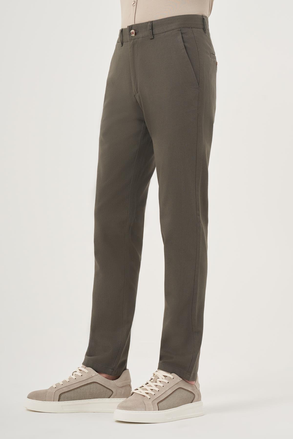 Morven Erkek Yeşil İhracat Yazlık Pamuk Yan Cep Slim Fit Chino Pantolon
