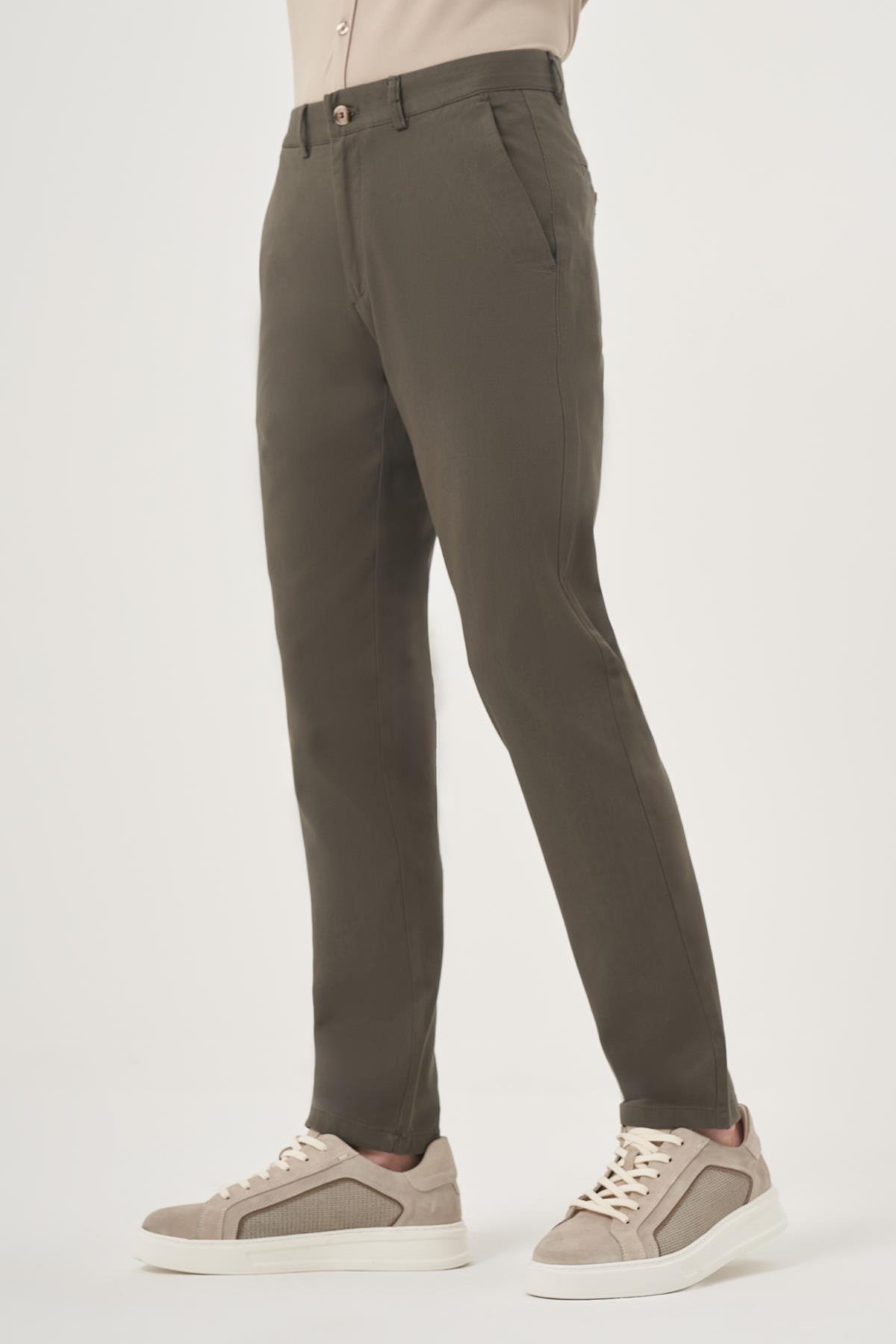 Morven Erkek Yeşil İhracat Yazlık Pamuk Yan Cep Slim Fit Chino Pantolon
