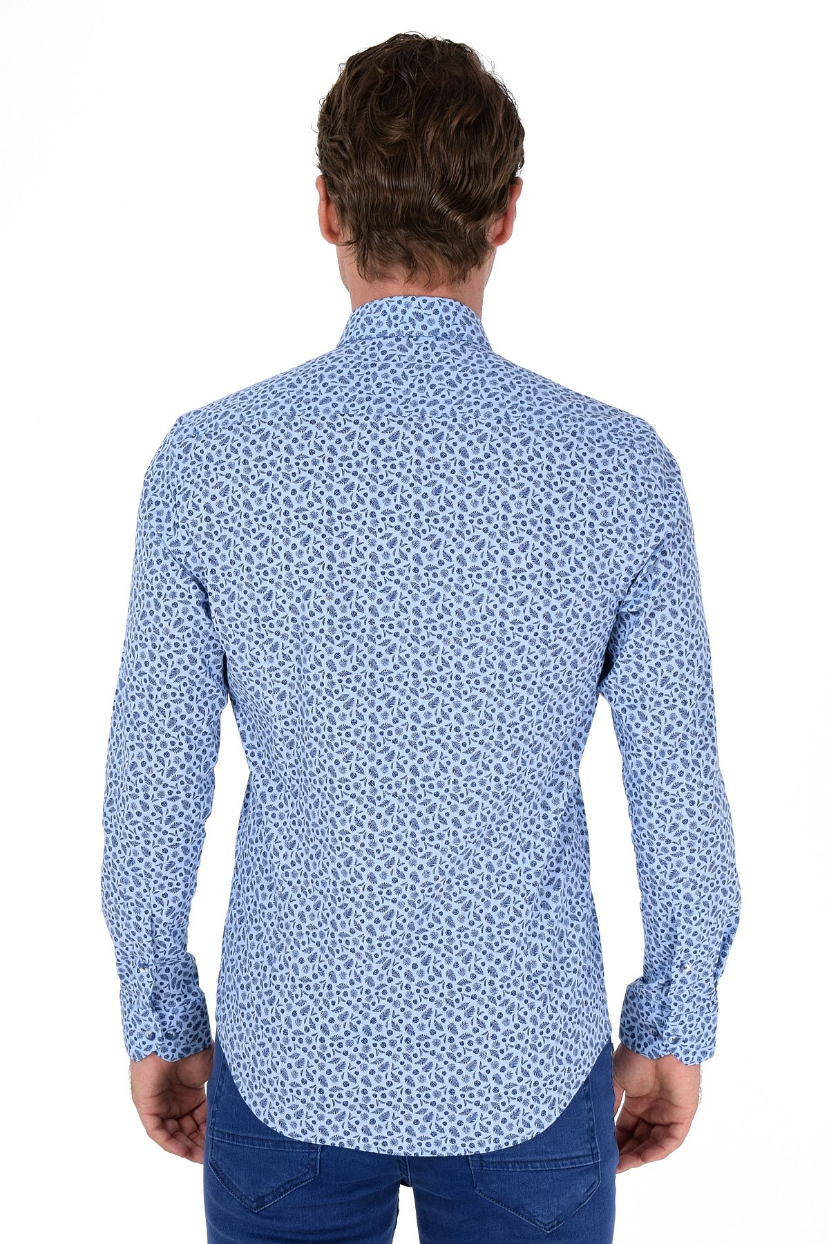 Panama Slim Fit Uzun Kol Gömlek Mavi