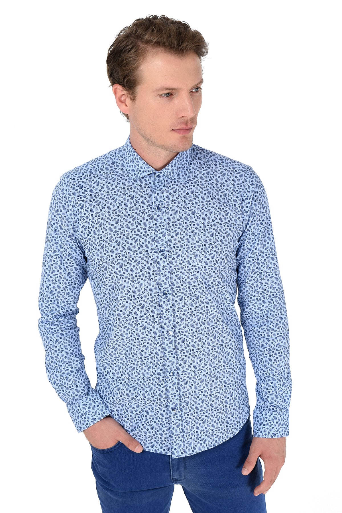 Panama Slim Fit Uzun Kol Gömlek Mavi
