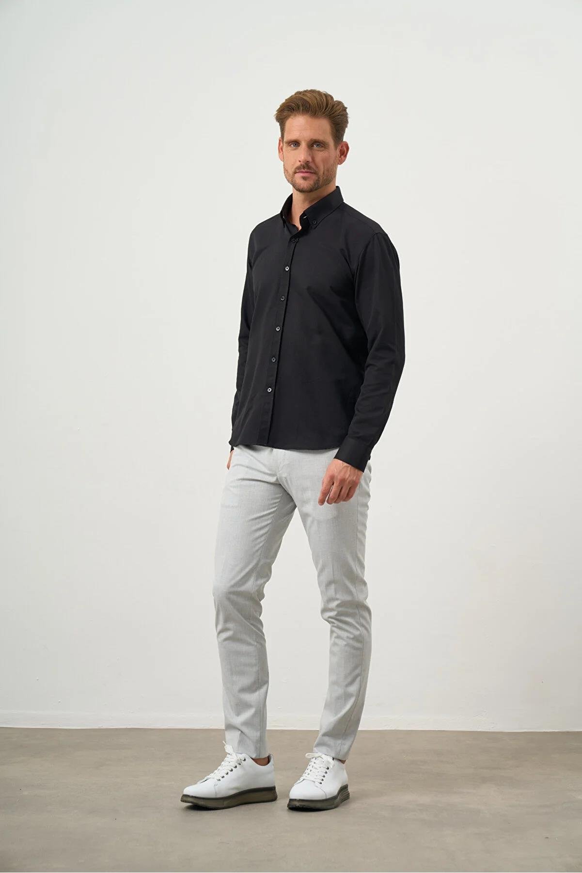 Slim Fit Düğmeli Yaka Oxford Kolay Ütülenebilir Pamuklu HEDİYE KUTULU Uzun Kollu Gömlek