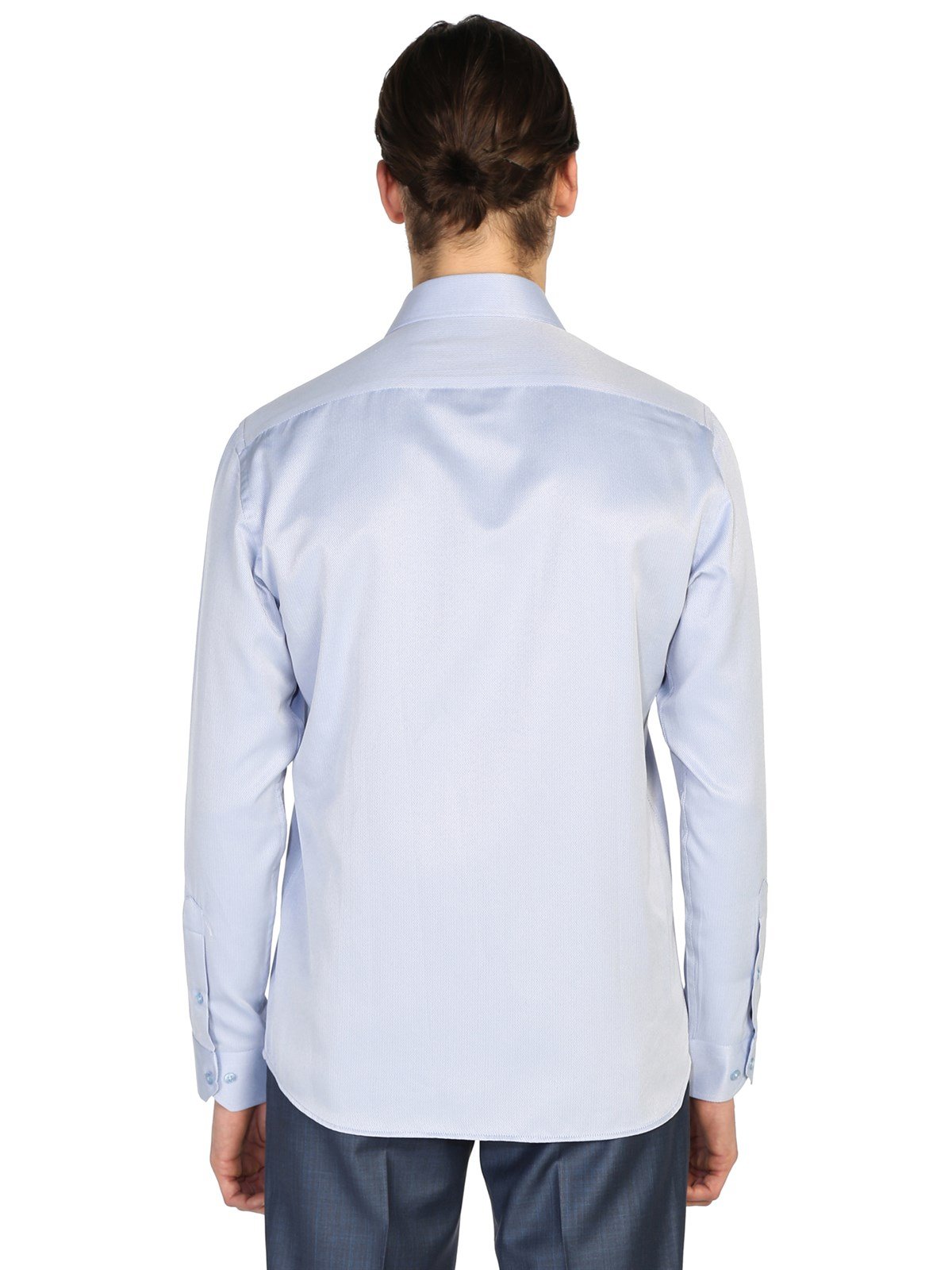 Slim Fit Jakarlı Uzun Kollu Gömlek Buz Mavisi