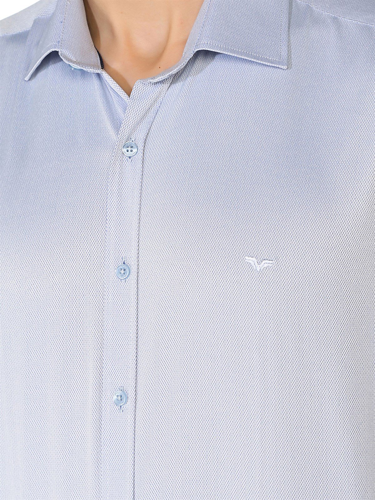 Slim Fit Jakarlı Uzun Kollu Gömlek Buz Mavisi