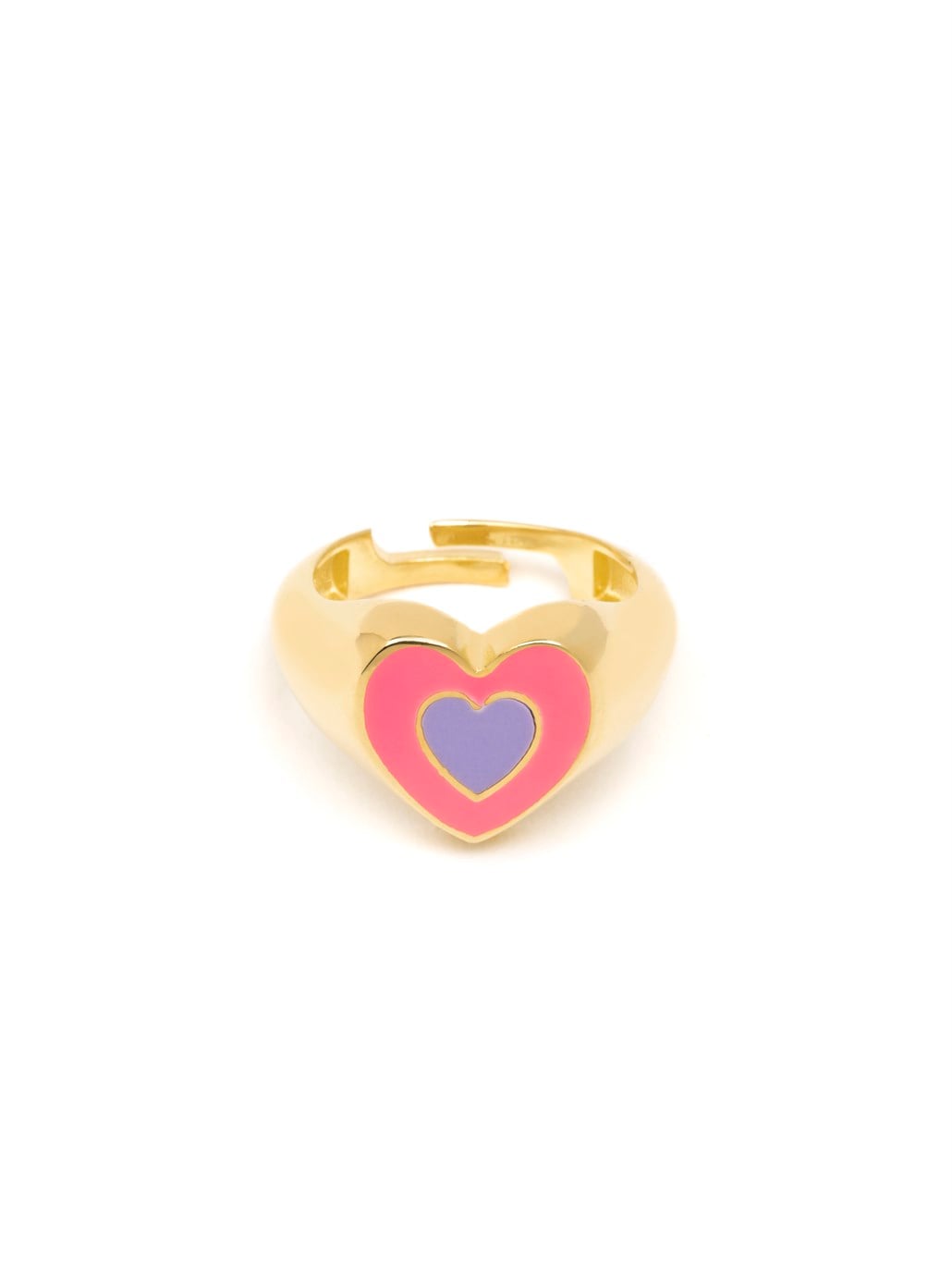 İç İçe Kalpli Fuşya&Mor Yüzük 925 Ayar Gümüş