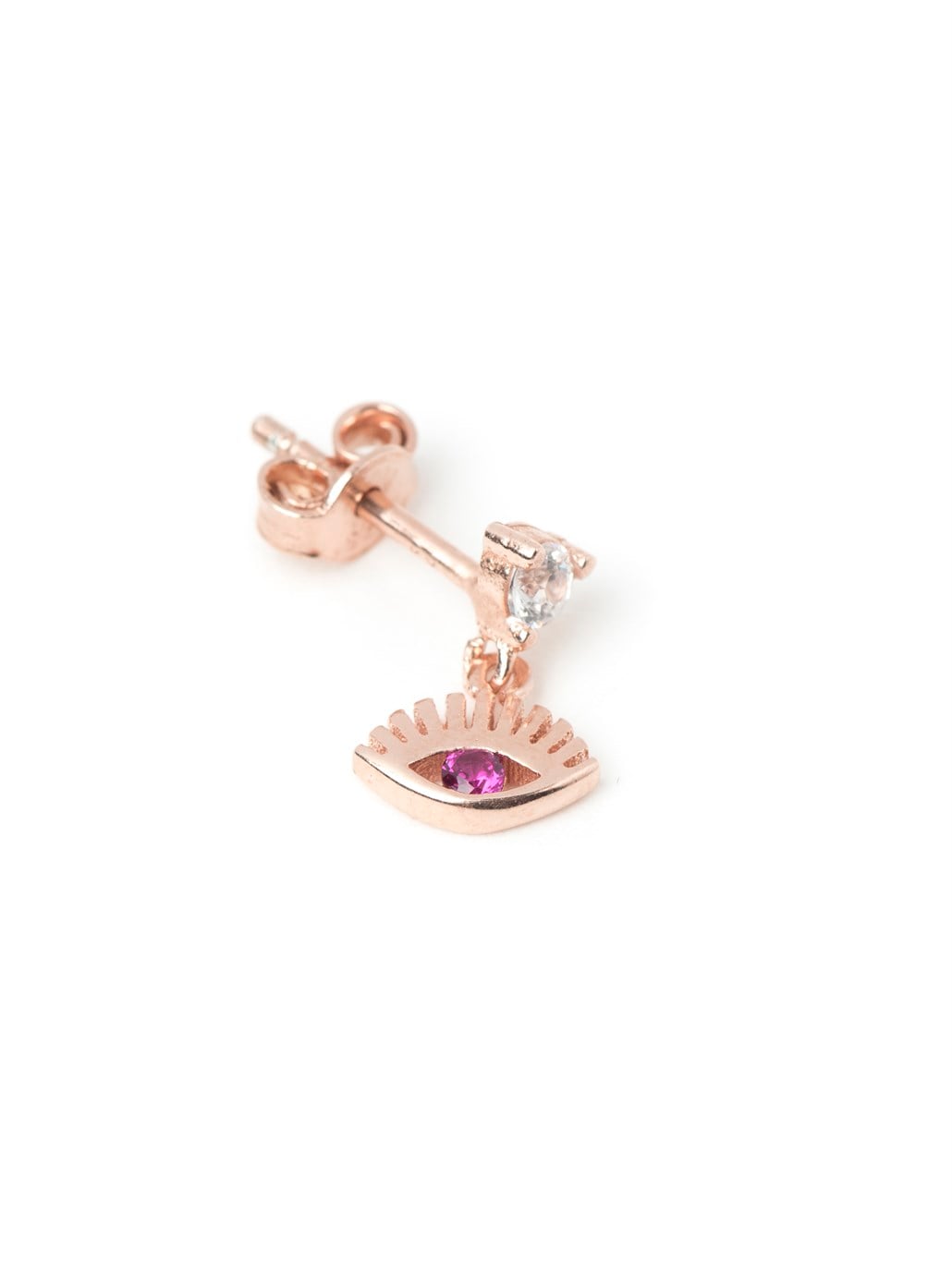 Mini Pembe Göz Tekli Küpe 925 ayar gümüş