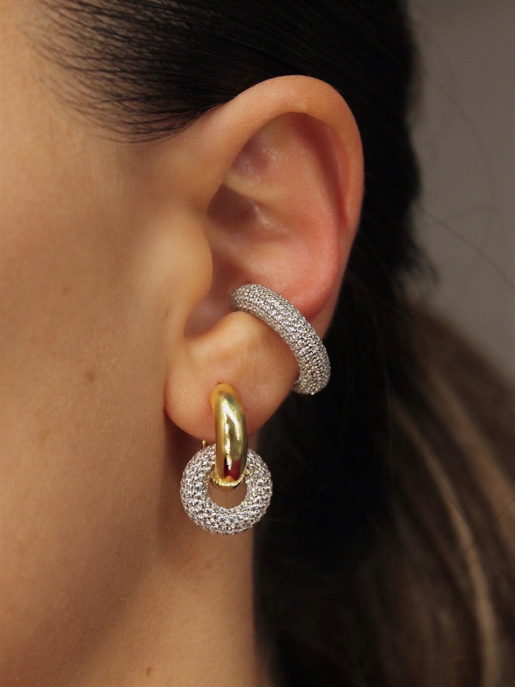 Taşlı Gold&Silver Küpe 925 Ayar Gümüş