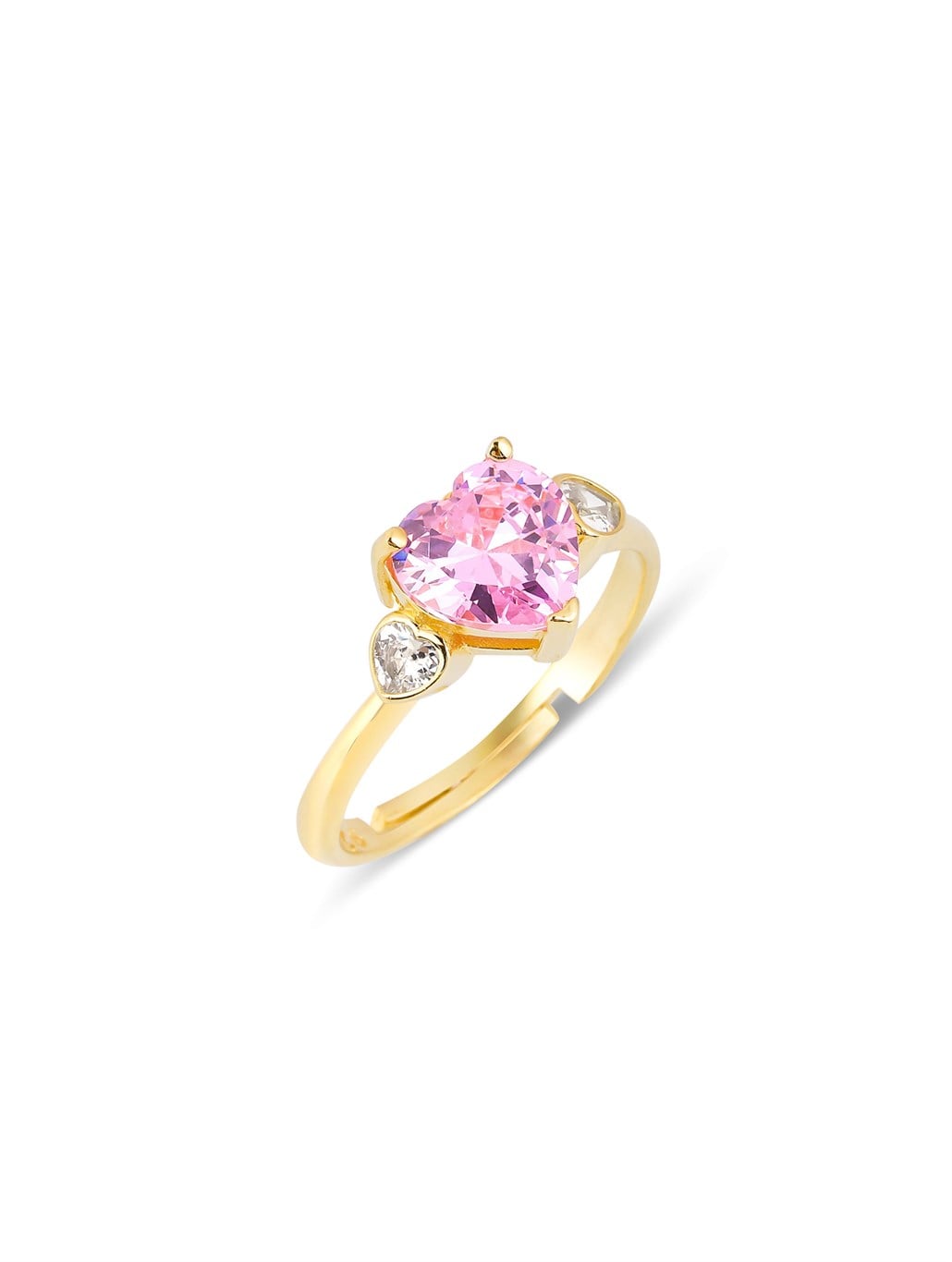 Üç Kalp Pembe Yüzük 925 Ayar Gümüş