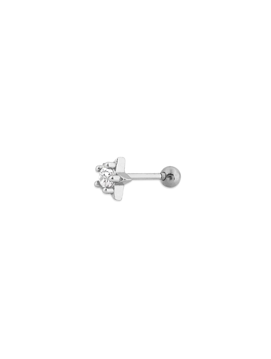 Yuvarlak Taş Yıldız Piercing 925 Ayar Gümüş