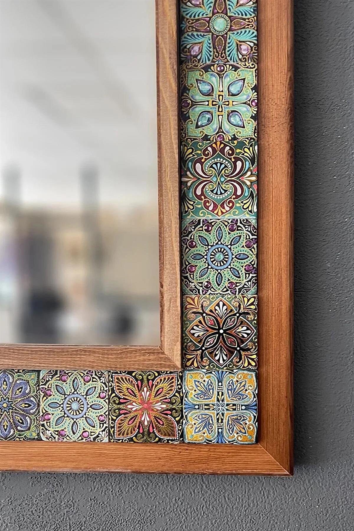 OSCAR STONE DECOR AHŞAP ÇERÇEVELİ MOZAİK TAŞ (MERMER) AYNA 63X93 CM MOROCCO-ETNİK DESENLİ