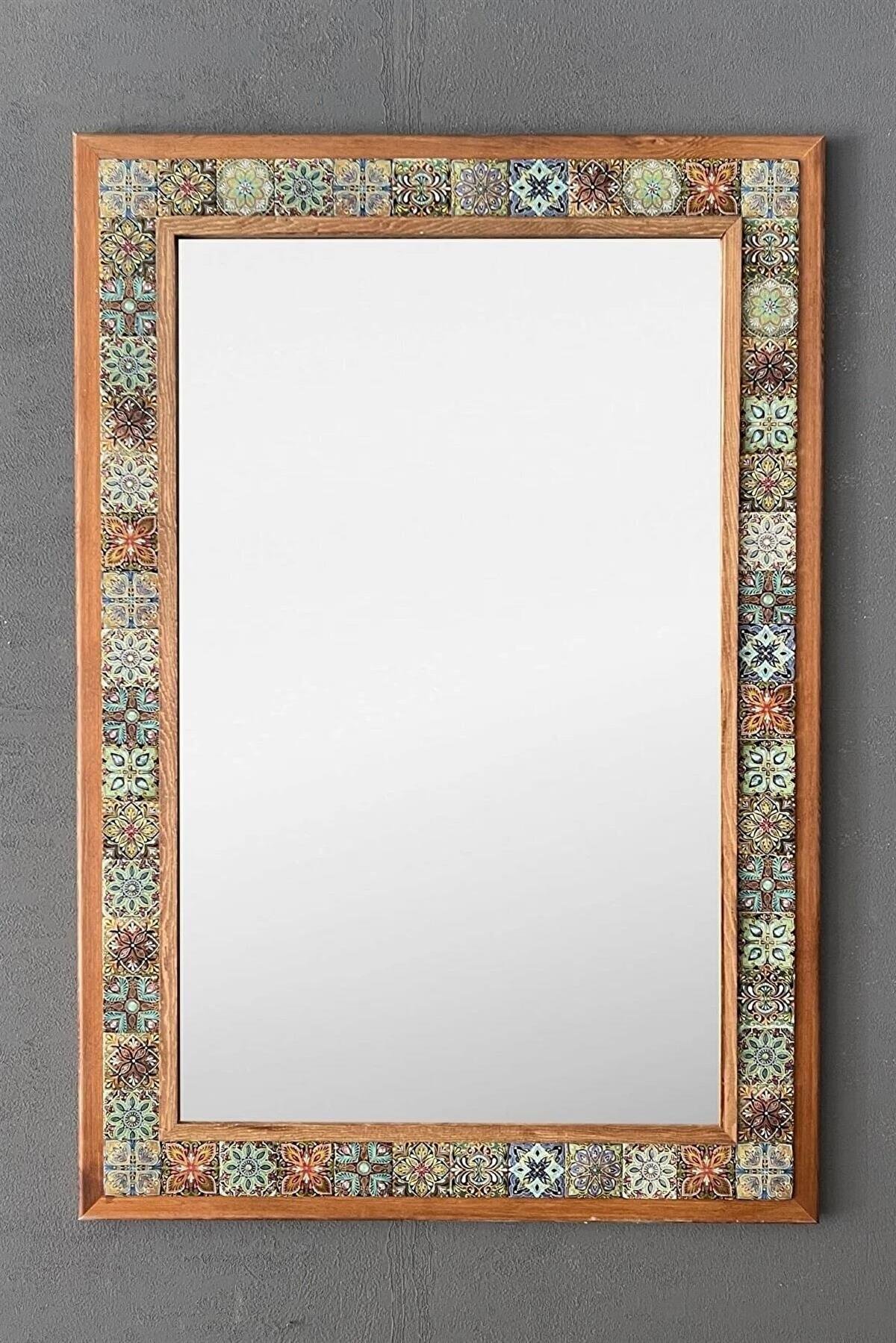 OSCAR STONE DECOR AHŞAP ÇERÇEVELİ MOZAİK TAŞ (MERMER) AYNA 63X93 CM MOROCCO-ETNİK DESENLİ