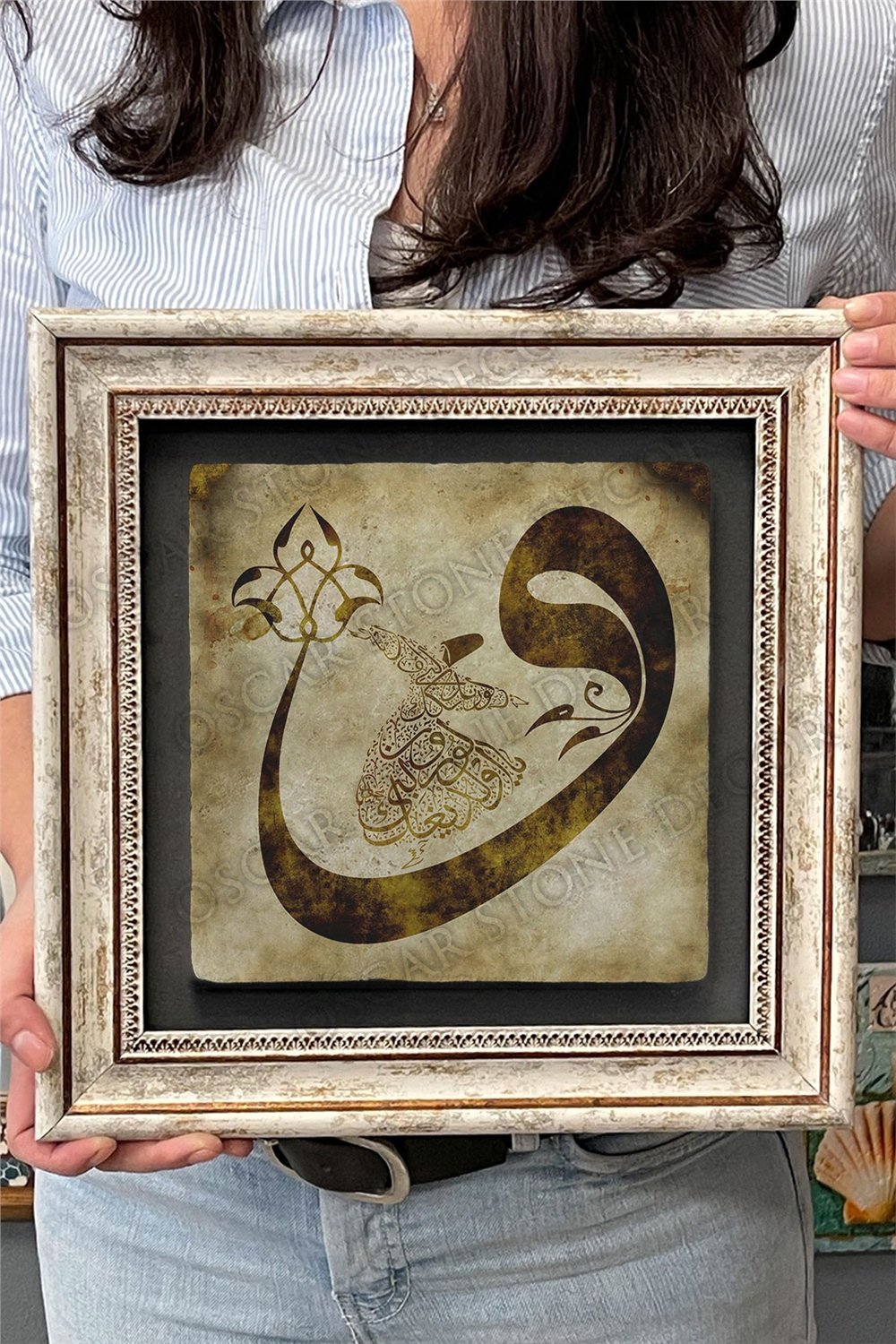 Oscar Stone Decor Çerçeveli Tablo Taş Duvar Dekoru 30 X 30 Cm Vav Semazen Tablo