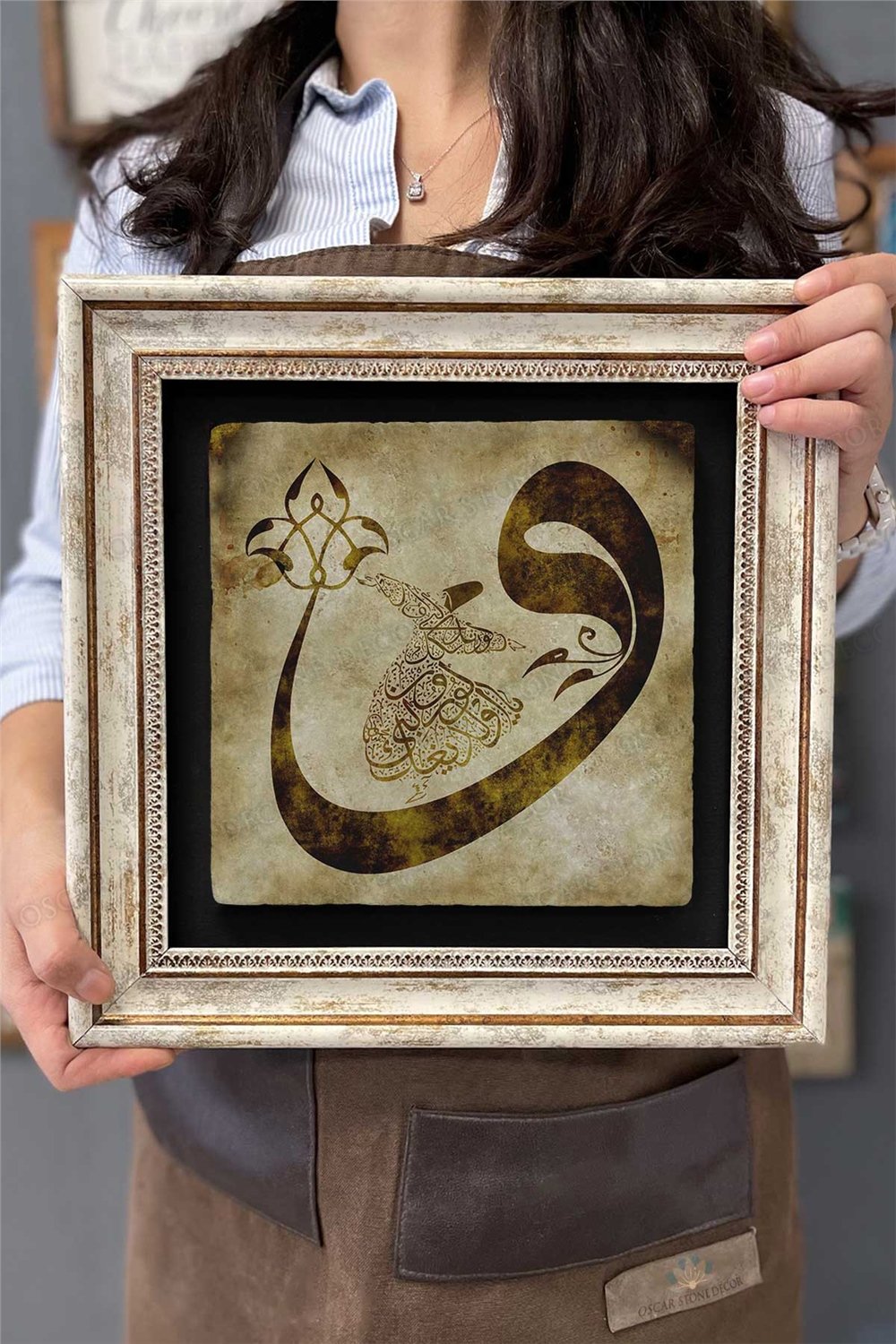 Oscar Stone Decor Çerçeveli Tablo Taş Duvar Dekoru 30 X 30 Cm Vav Semazen Tablo
