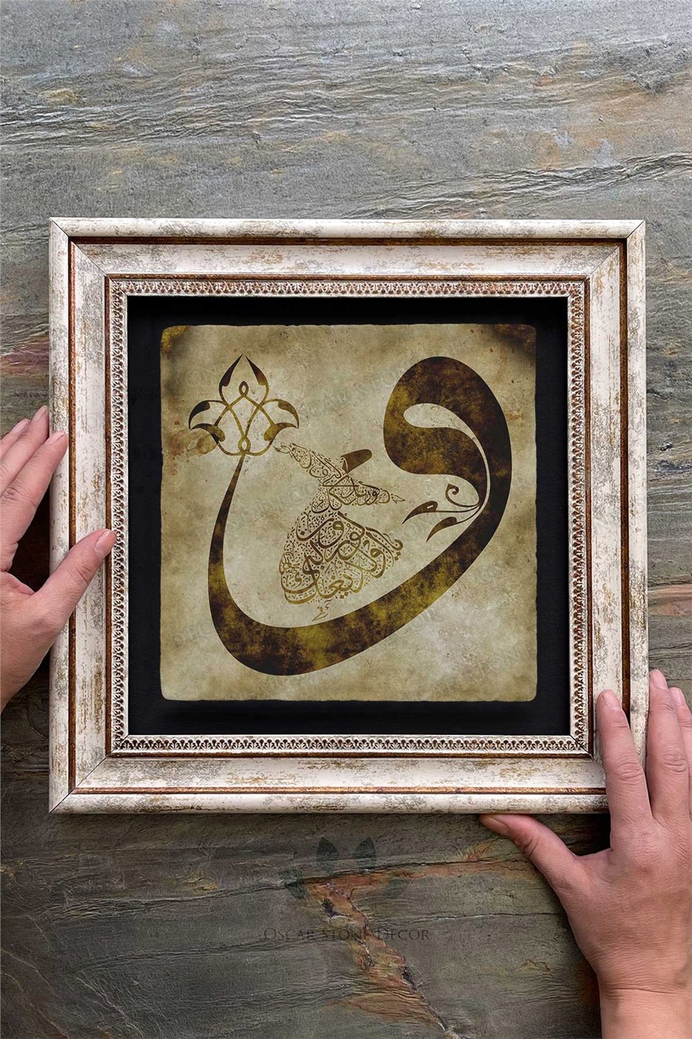 Oscar Stone Decor Çerçeveli Tablo Taş Duvar Dekoru 30 X 30 Cm Vav Semazen Tablo