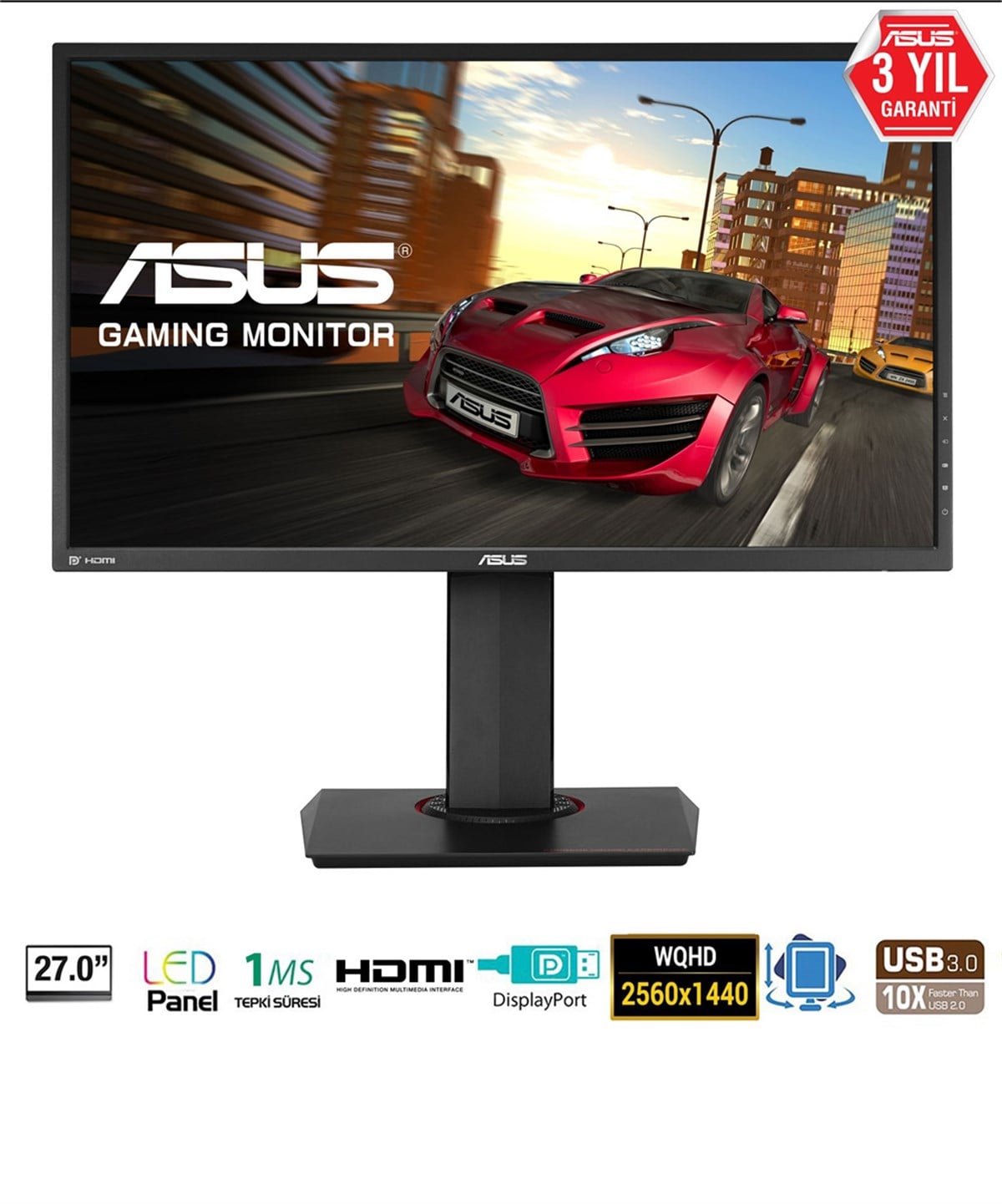 27 ASUS MG278Q Gaming, LED, FreeSync 2560x1440 1ms, 144hz 3YIL DisplayPort1.2, HDMI2.0, HDMI1.4, Dual-link DVI MM VESA, EyeCare, Yükseklik ayarlanabilir,Pivot