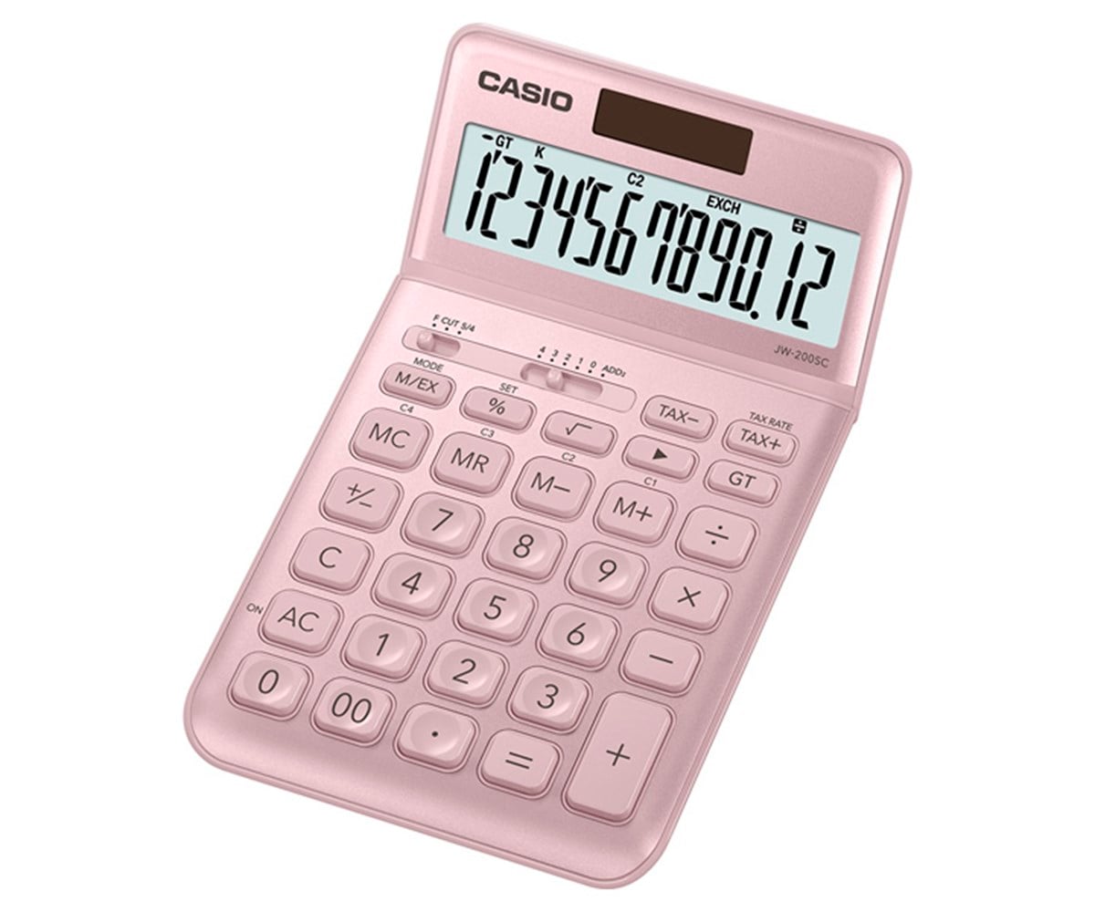 CASIO JW-200SC-PK-N-DP(PH) 12 HANE MASAÜSTÜ RENKLİ HESAP MAKİNESİ