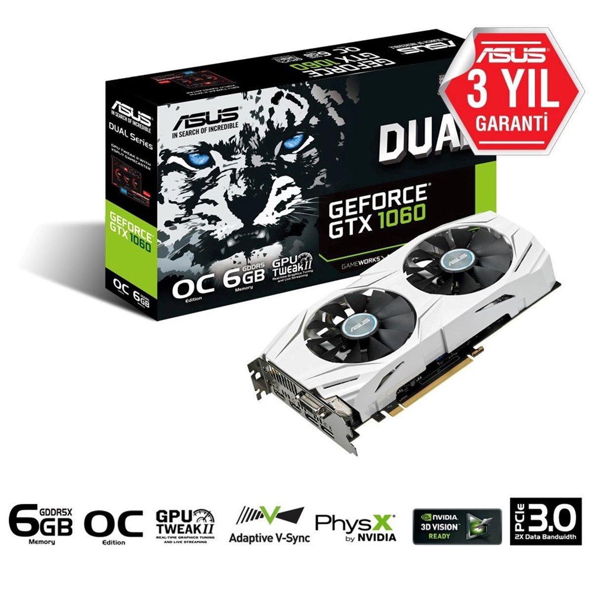 ASUS DUAL GeForce® GTX 1060 OC edition 6GB GDDR5 192BIT DVI 2HDMI 2DP EKRAN KARTI