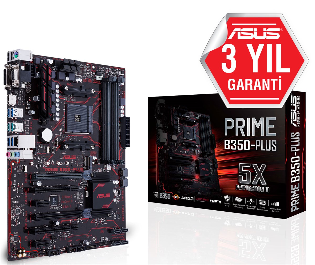ASUS PRIME B350-PLUS AM4 B350 USB3.1 M.2 SATA 6GB/S ATX ANAKART