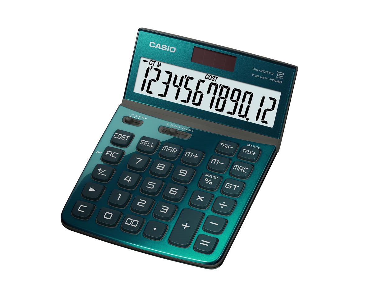 CASIO DW-200TW-GN 12 HANE MASAÜSTÜ RENKLİ HESAP MAKİNESİ