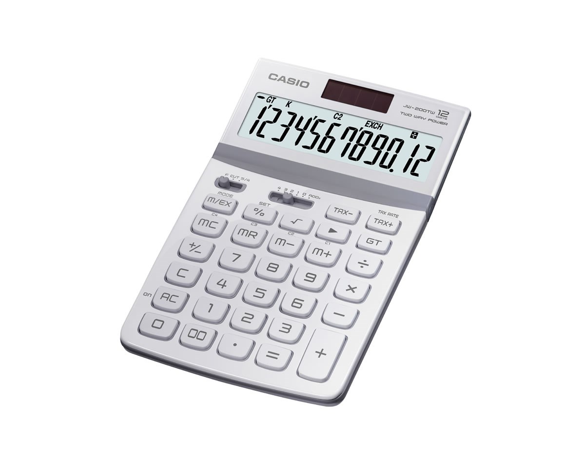 CASIO JW-200TW-WE 12 HANE MASAÜSTÜ RENKLİ HESAP MAKİNESİ
