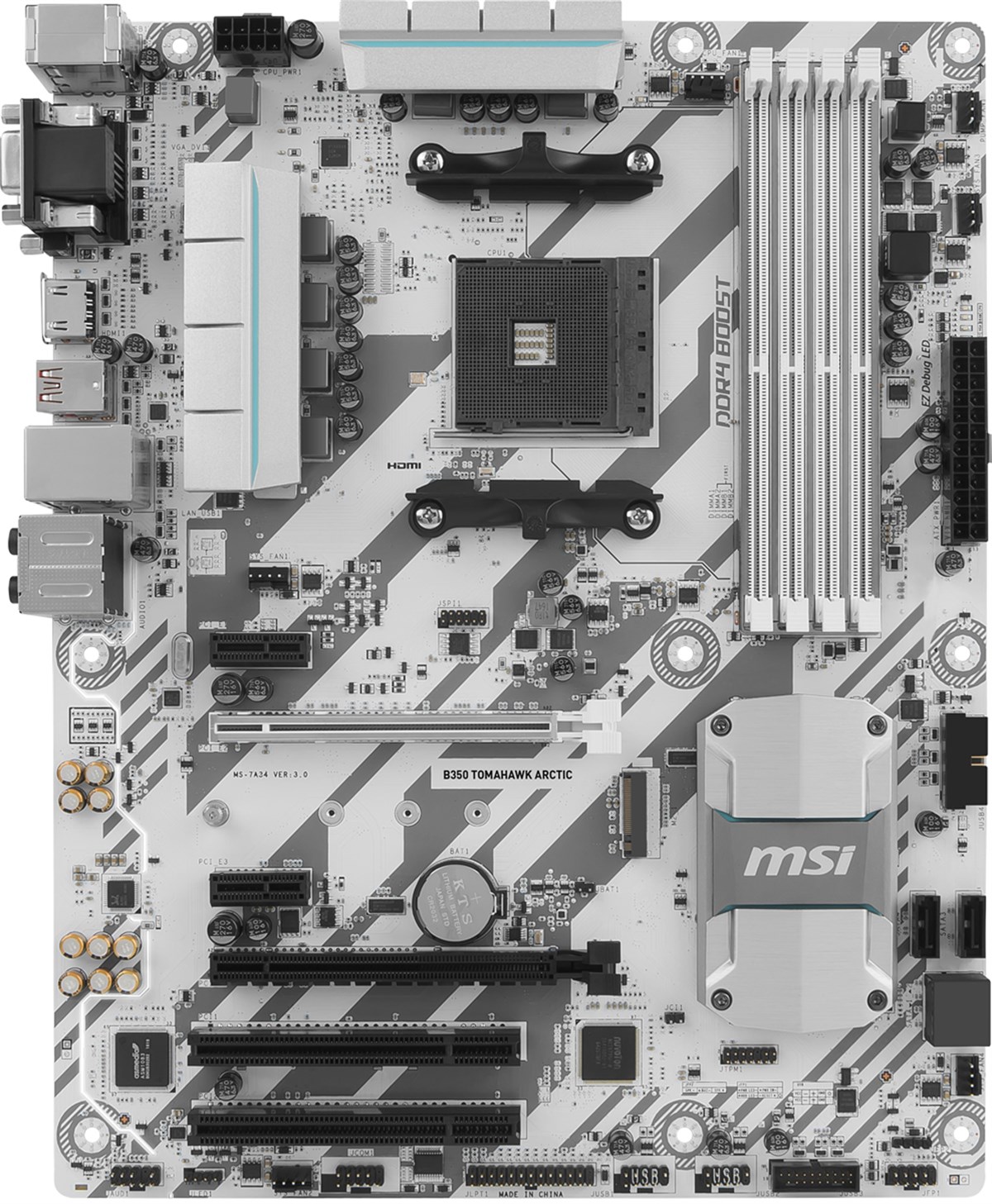 MSI B350 TOMAHAWK ARCTIC AM4 DDR4 3200 (OC) GLAN SATA 6GB/S M2 USB3.1 ATX