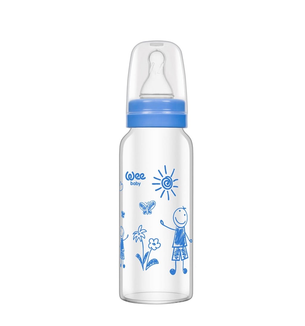 WEE BABY ISIYA DAYANIKLI CAM BİBERON 0-6AY 180ML - MAVİ