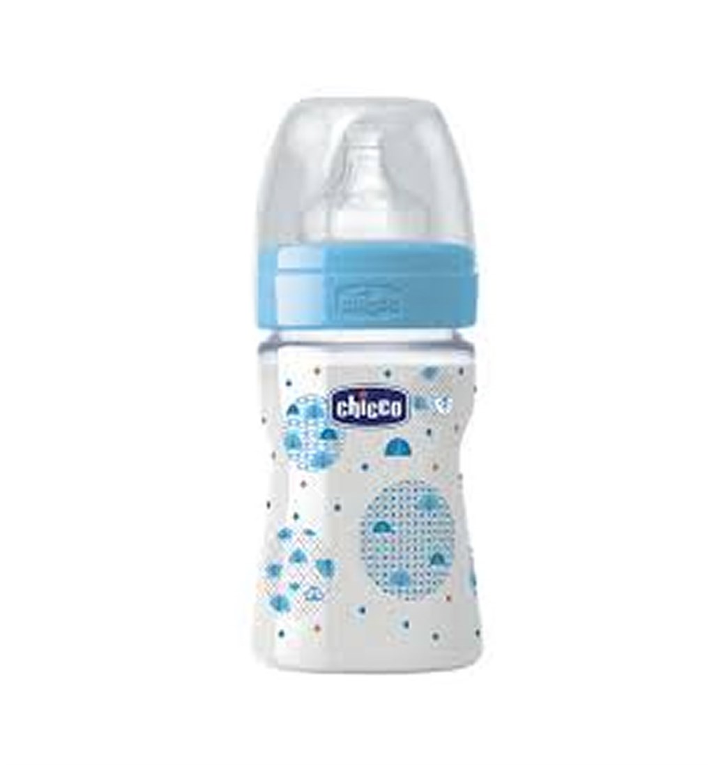 CHİCCO CAM BİBERON 150 ML - SİLİKON EMZİK (MAVİ)